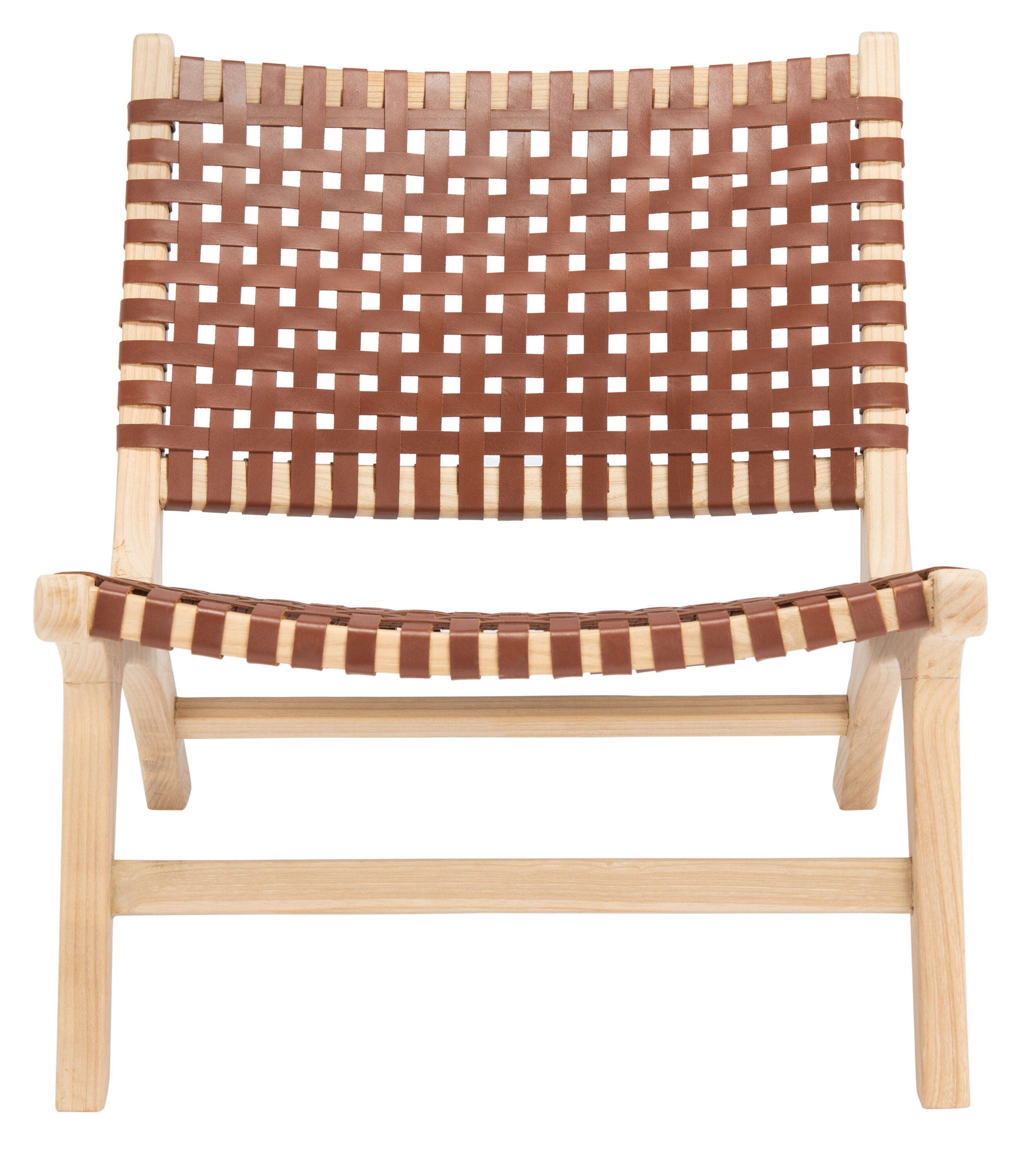 Luna Cognac Leather and Natural Wood Woven Accent Chair