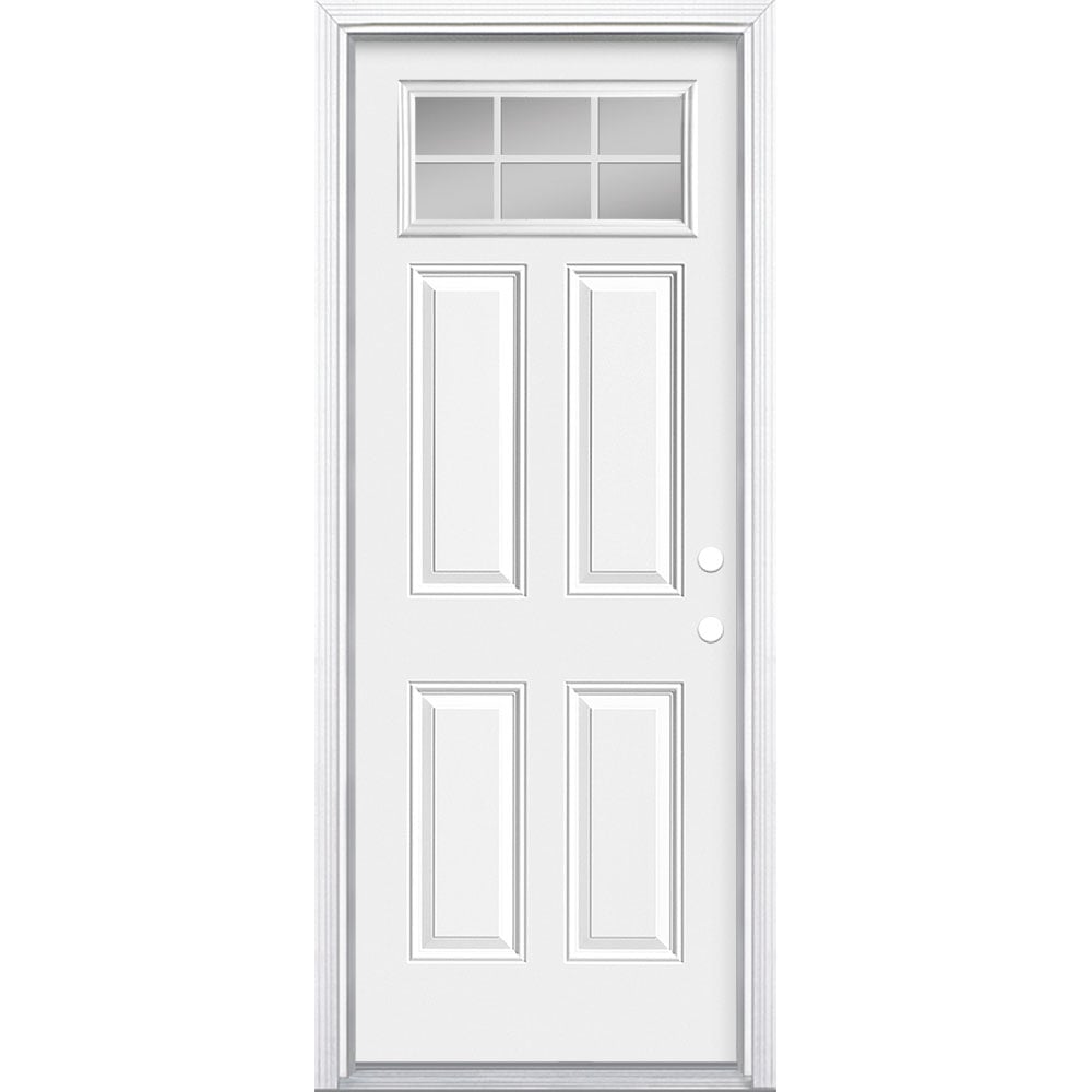 Masonite 1572535 30-in x 80-in x 4-9/16-in Steel 1/4 lite Left-hand inswing Primed white Prehung Front Door with Brickmould Insulating core with Grilles
