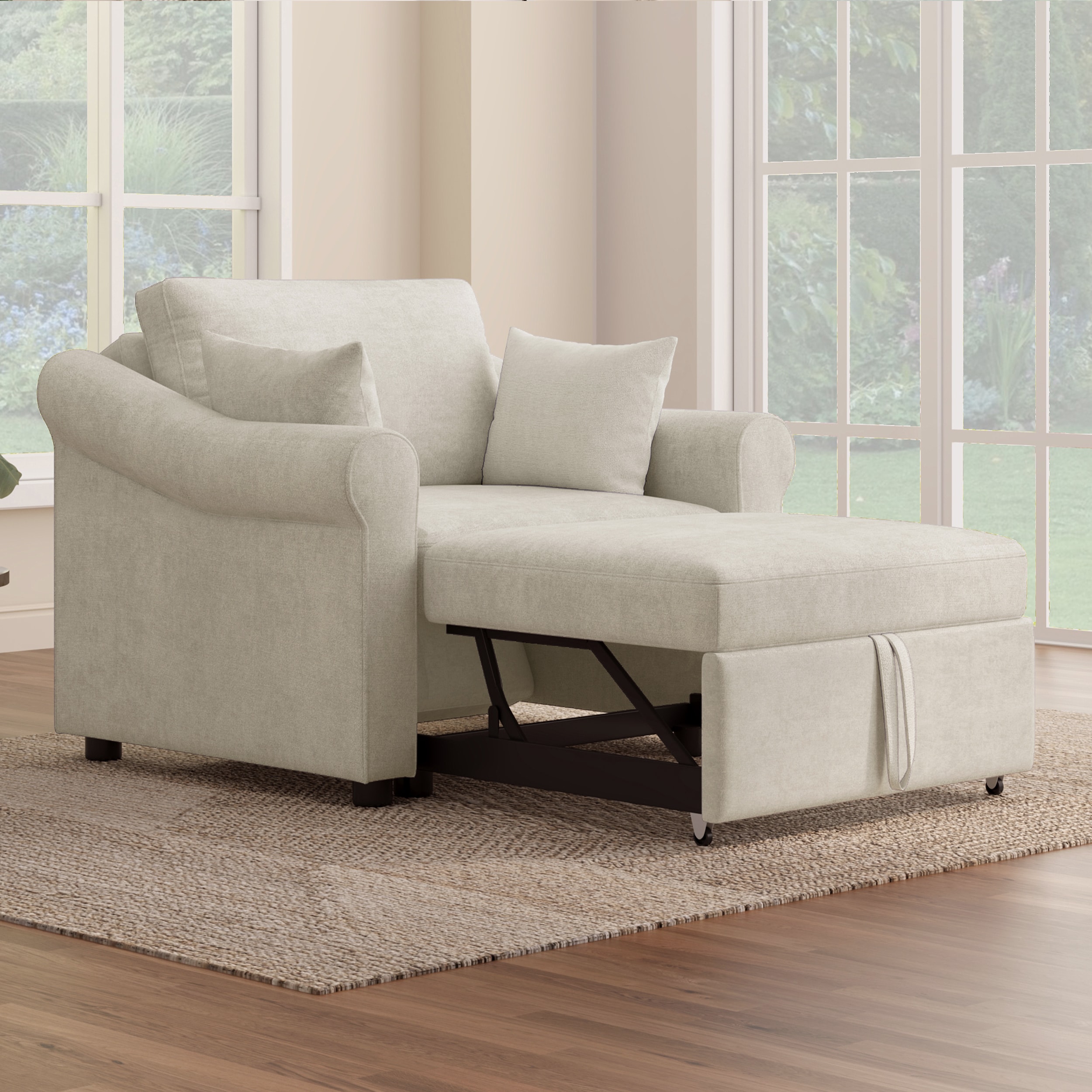 GDFStudio Modern Mid-Century Multifunctional Chenille Upholstered 3 in.-1 Convertible Sleeper Chair with 3 Level Adjustable Backrest and Metal Frame