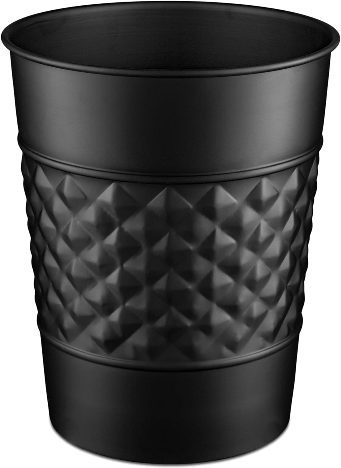 Monarch Abode 29128 Embossed Matte Black Metal Wastebasket