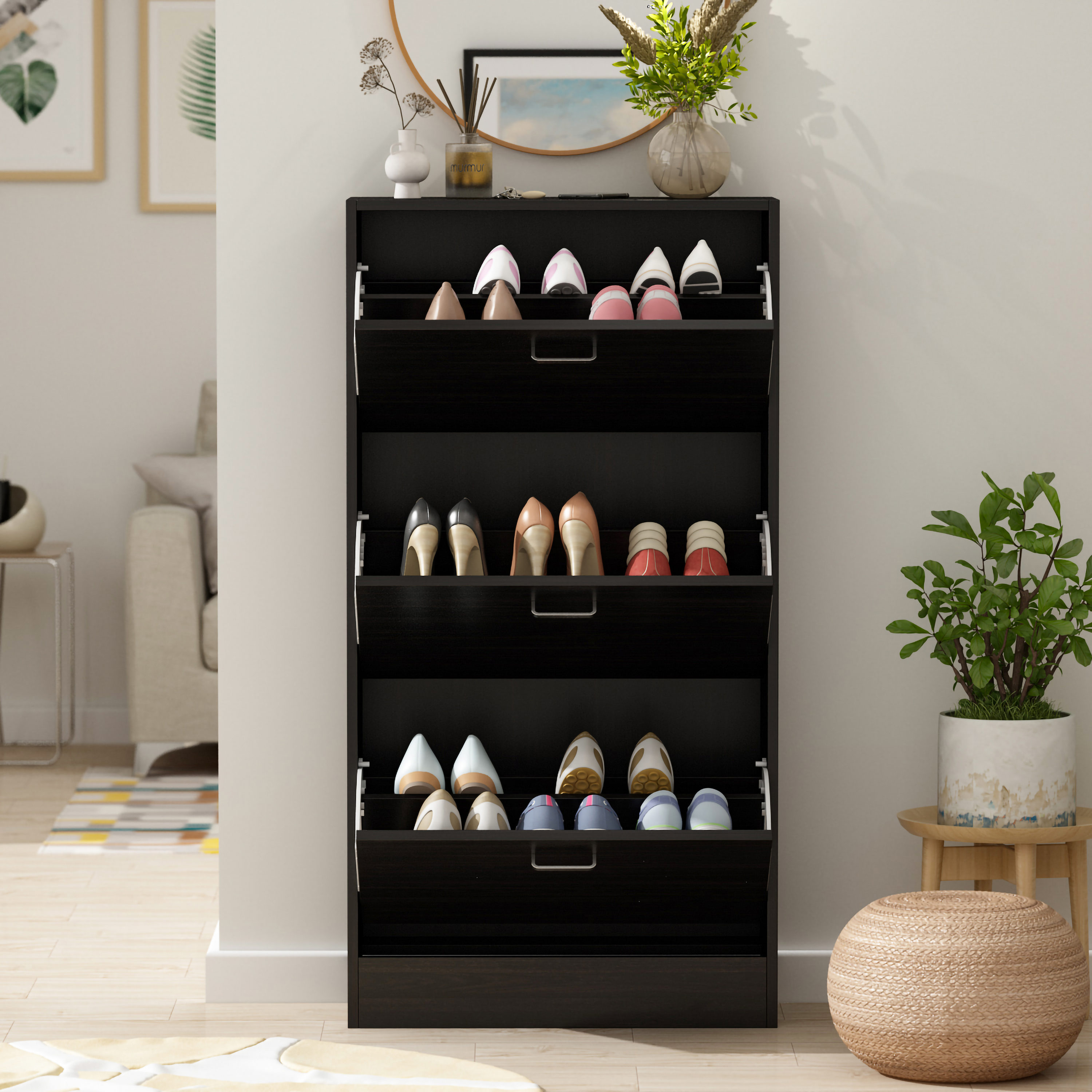 Miniyam Shoe Cabinet, Free Standing Shoe Organizer with 2 Flip