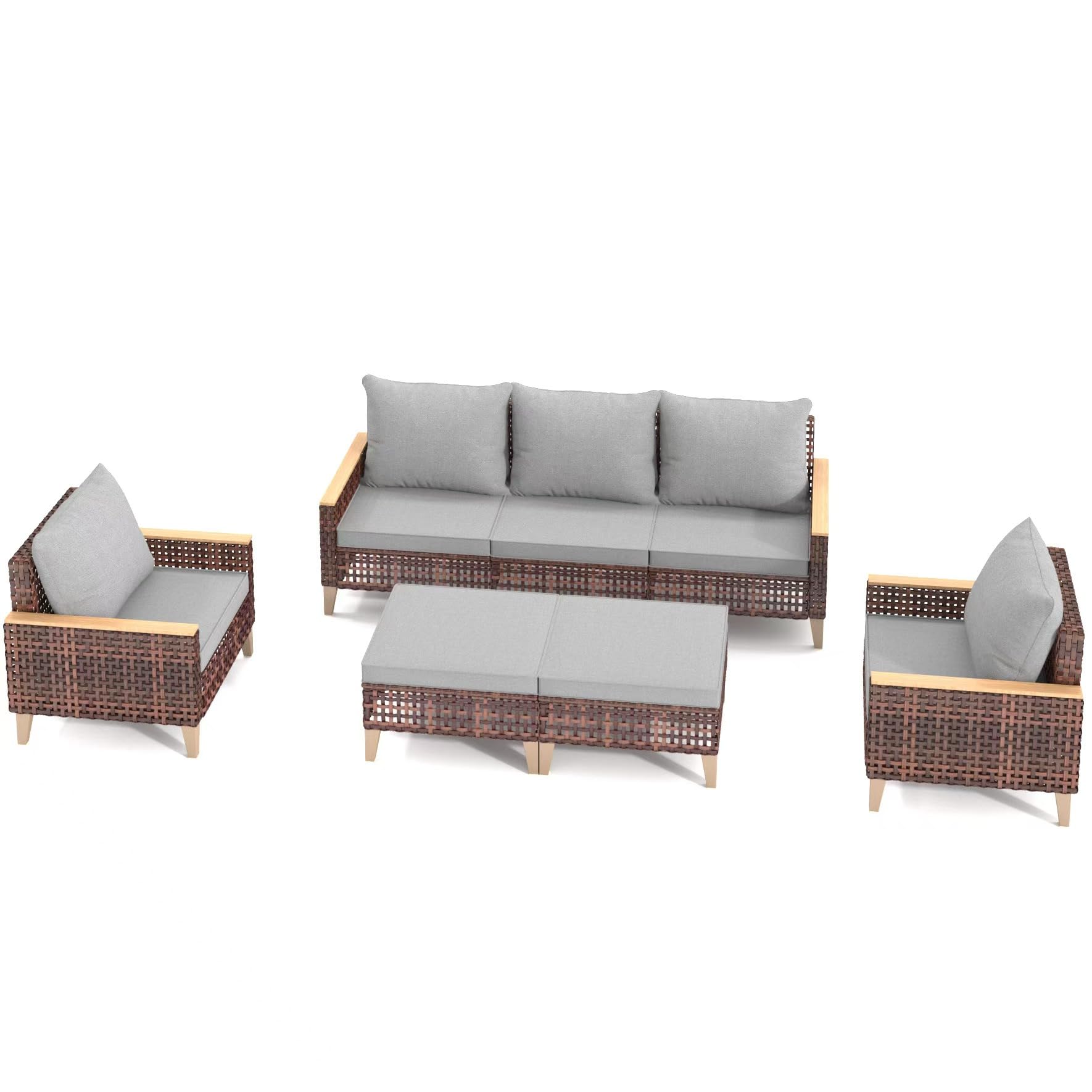 CESICIA 767-Z80 7 -Piece Wicker Patio Sofa Conversation Set with Gray Cushions