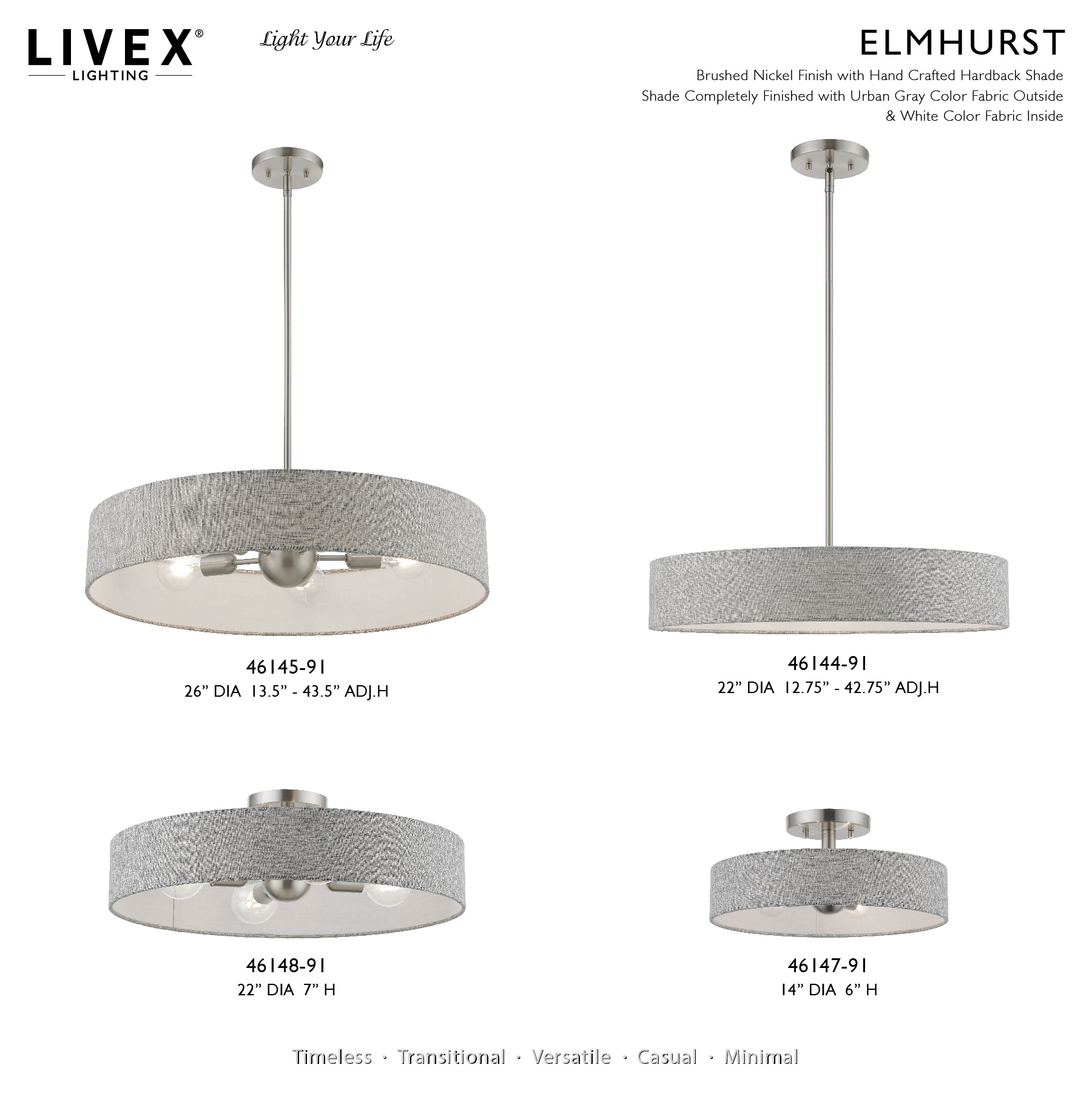 Elmhurst 26" Brushed Nickel & Shiny White 5-Light Drum Pendant