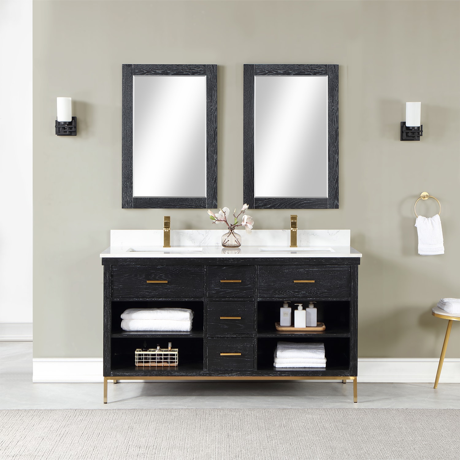 Altair Kesia 60-in Black Oak Undermount Double Sink Bathroom Vanity ...