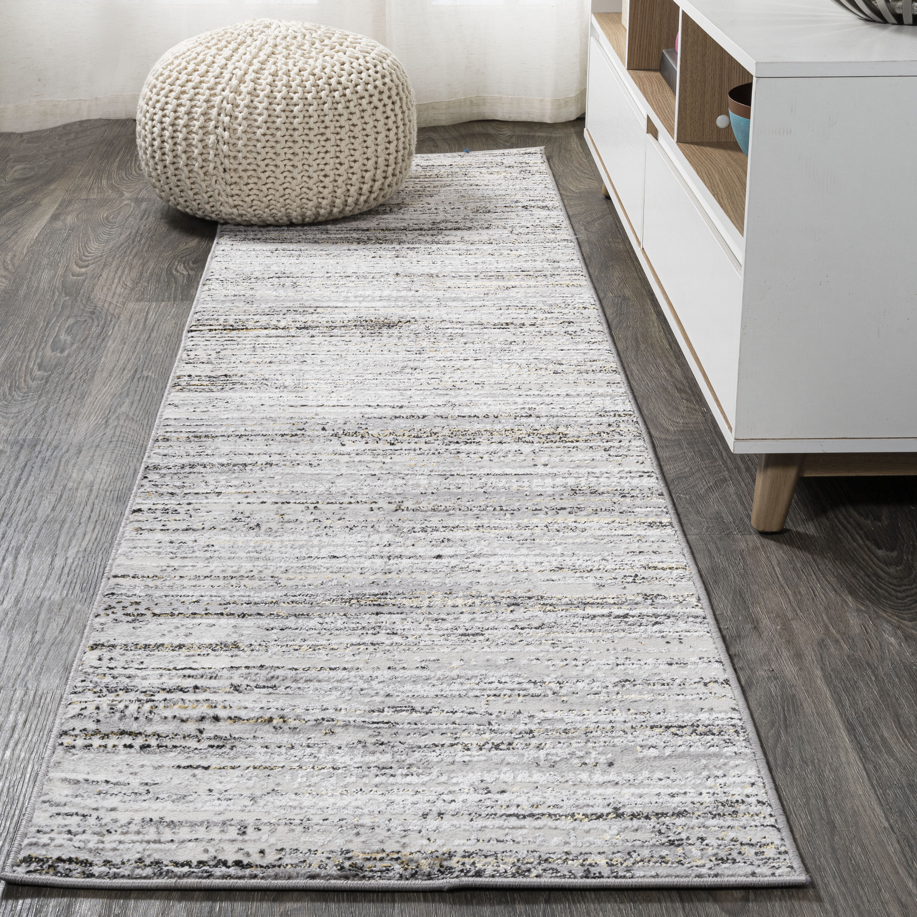 JONATHAN  Y SOR200A-210 Silk Orchid Loom Strie 2 x 10 (ft) Loomed Polypropylene Gray/Black Rectangular Indoor Stripe Runner rug