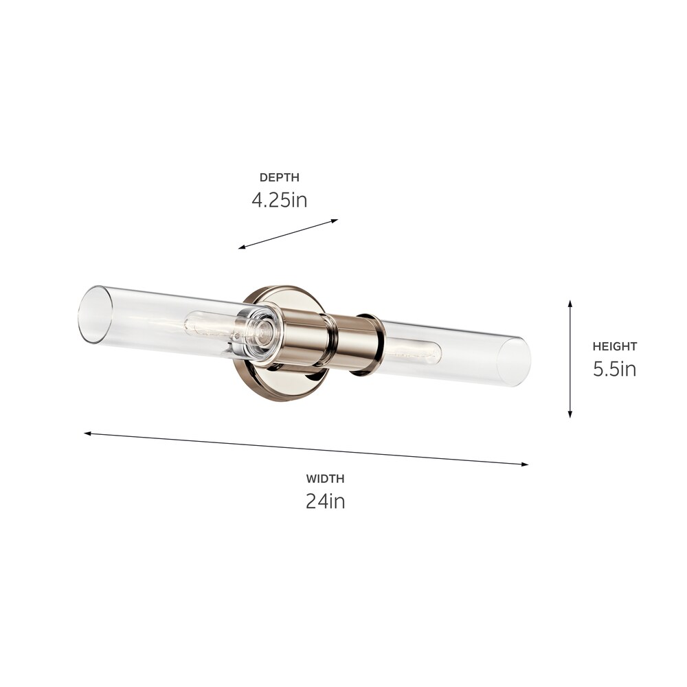 Aviv Polished Nickel 2-Light Wall Sconce with Clear Glass Shades