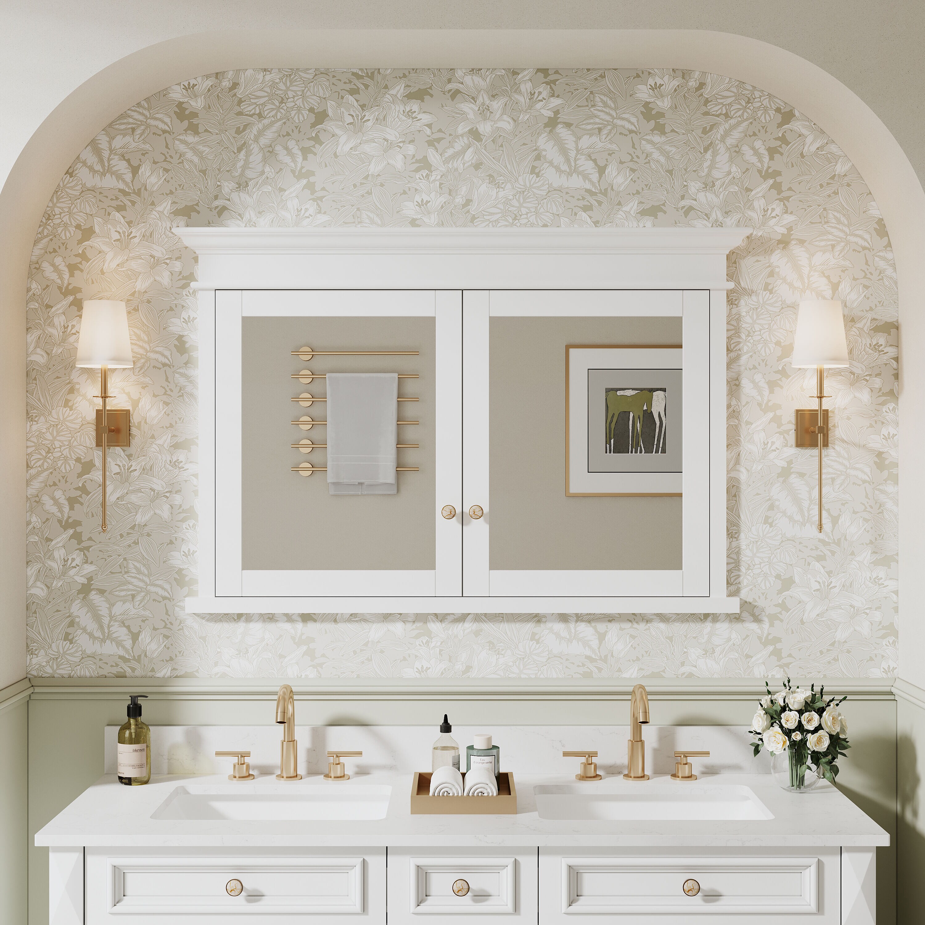 Ayelon Cabinet 48-in x 32-in Recessed Mount White Mirrored Rectangle Soft Close Medicine Cabinet
