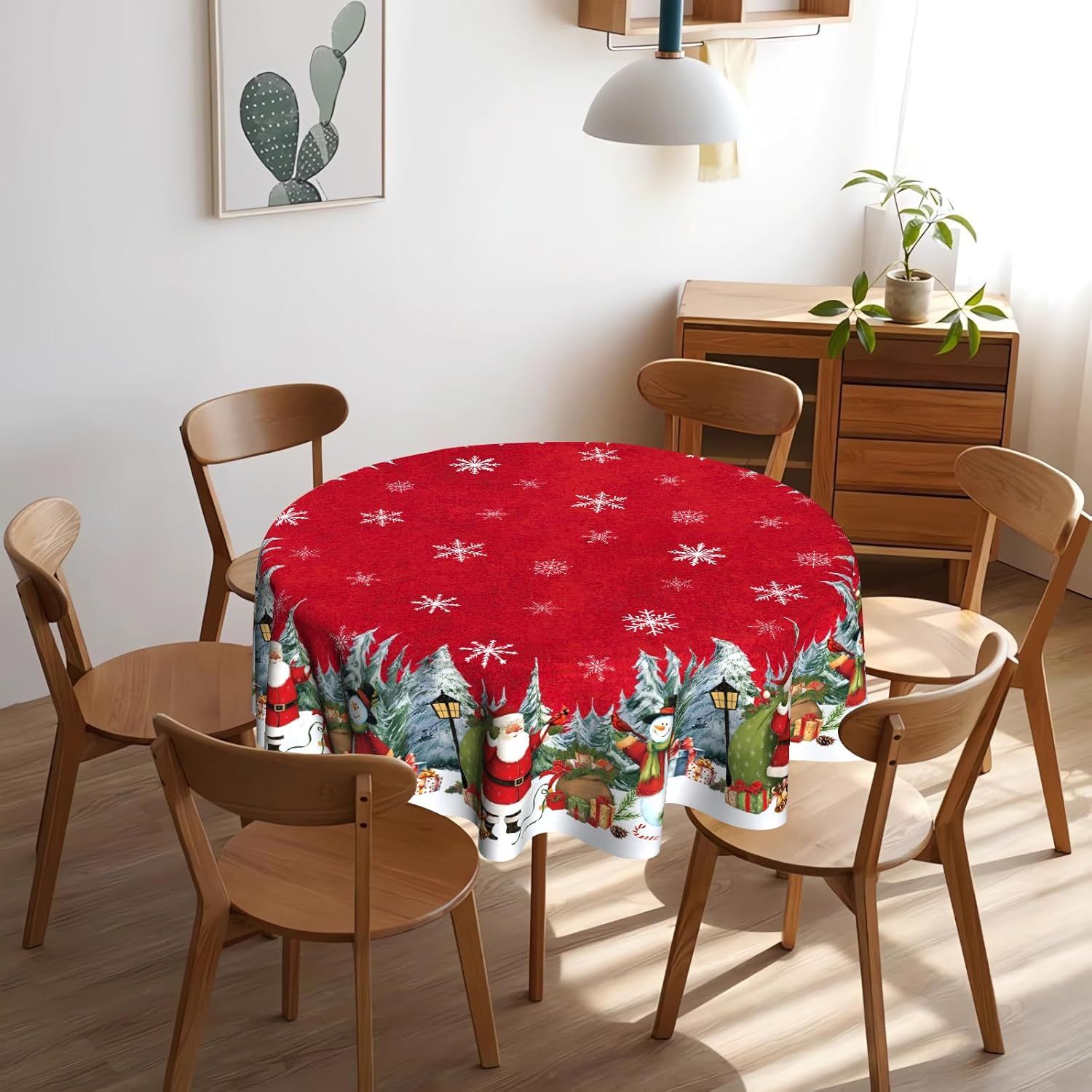OBERSTER Christmas Round Tablecloth 60 inch Christmas Nativity Table Cloth Xmas Tree Table Cloths Decorations for Home Kitchen Dining Red Buffalo Plaid