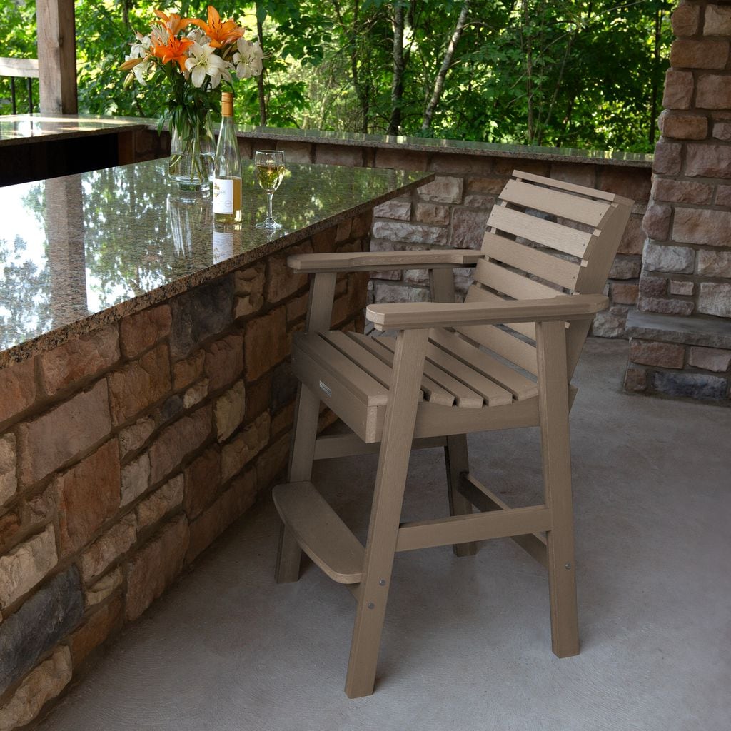 highwood AD-CHBW2-WBR Weatherly Woodland Brown Plastic Frame Stationary Conversation Chair with Slat Seat