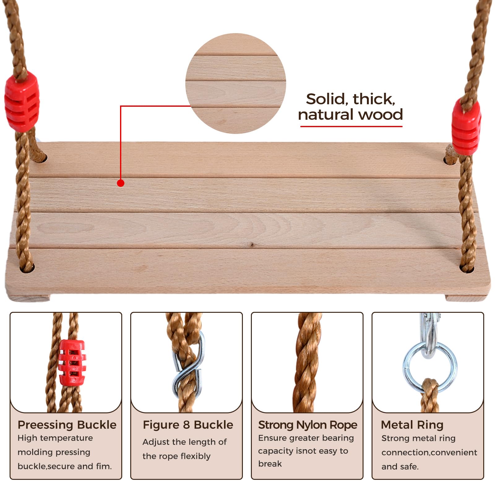 Vrbgify Solid Beech Wood Swing Seat for Kids 16.4 x 7.5 x 0.6 in ...