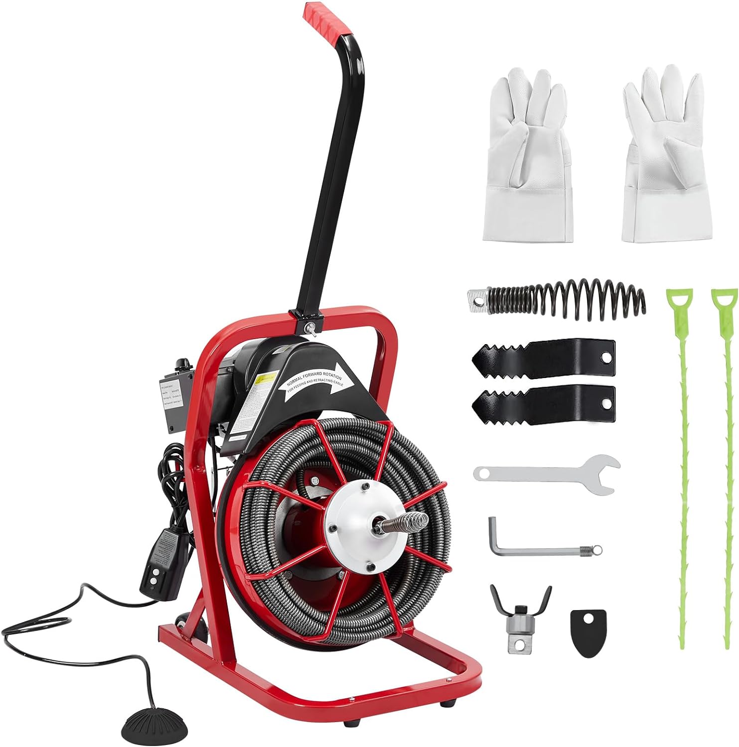 Der Rose GWPHO-0ZKOPFVE Drain Cleaner Machine 50FT 3-8Inch Sewer Snake Cleaning Machine Fits 1 to 4 Inch Pipes Portable Electric Drain Auger Cleaner with Gloves 4 Cutters Auto-Feed Clog Remover Plumbing Tool