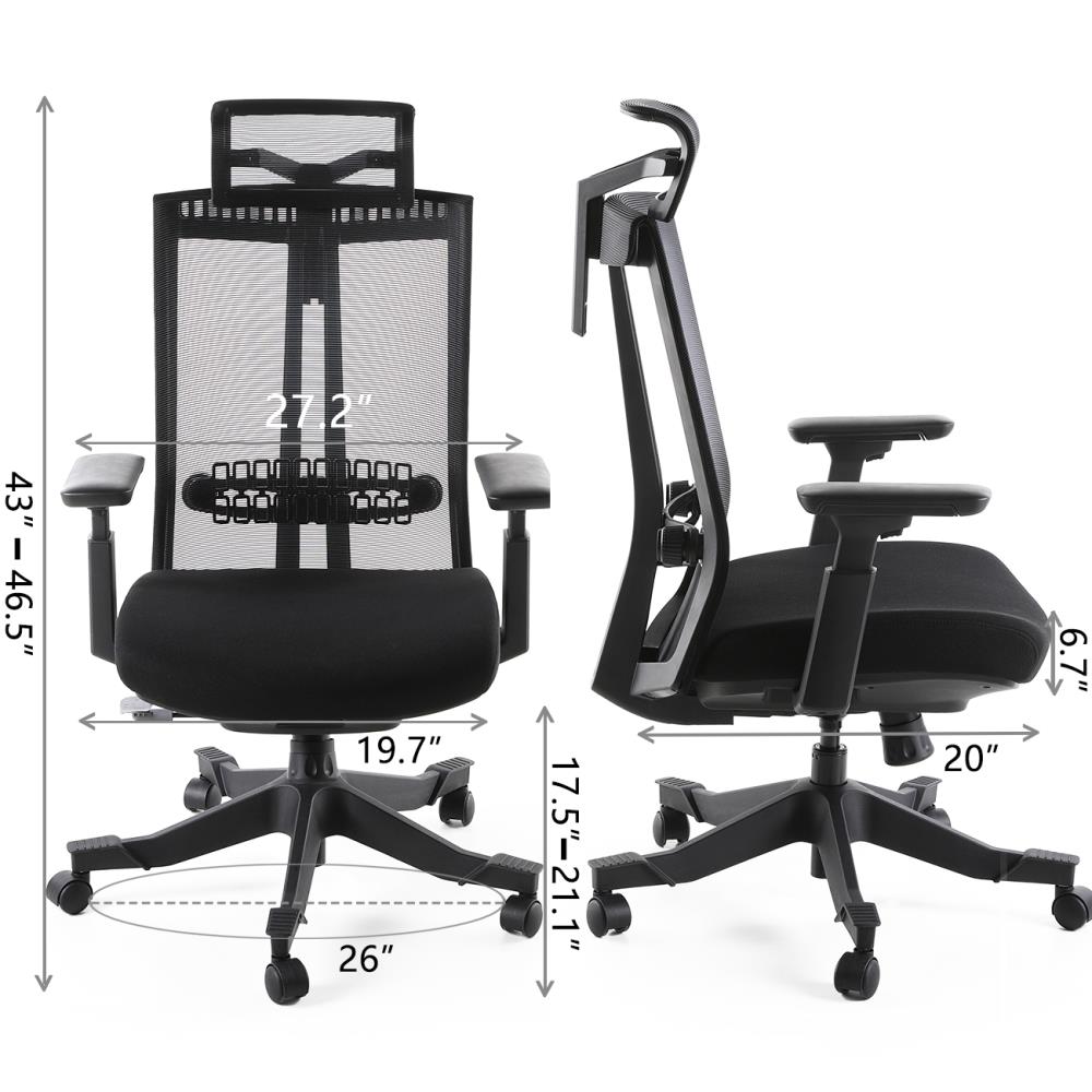 MOTOSTUHL Black Contemporary Ergonomic Adjustable Height Upholstered ...