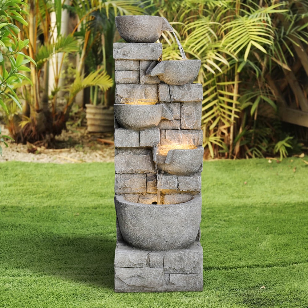 Watnature 39.3-in H Concrete Water Tiered Outdoor Fountain Pump ...