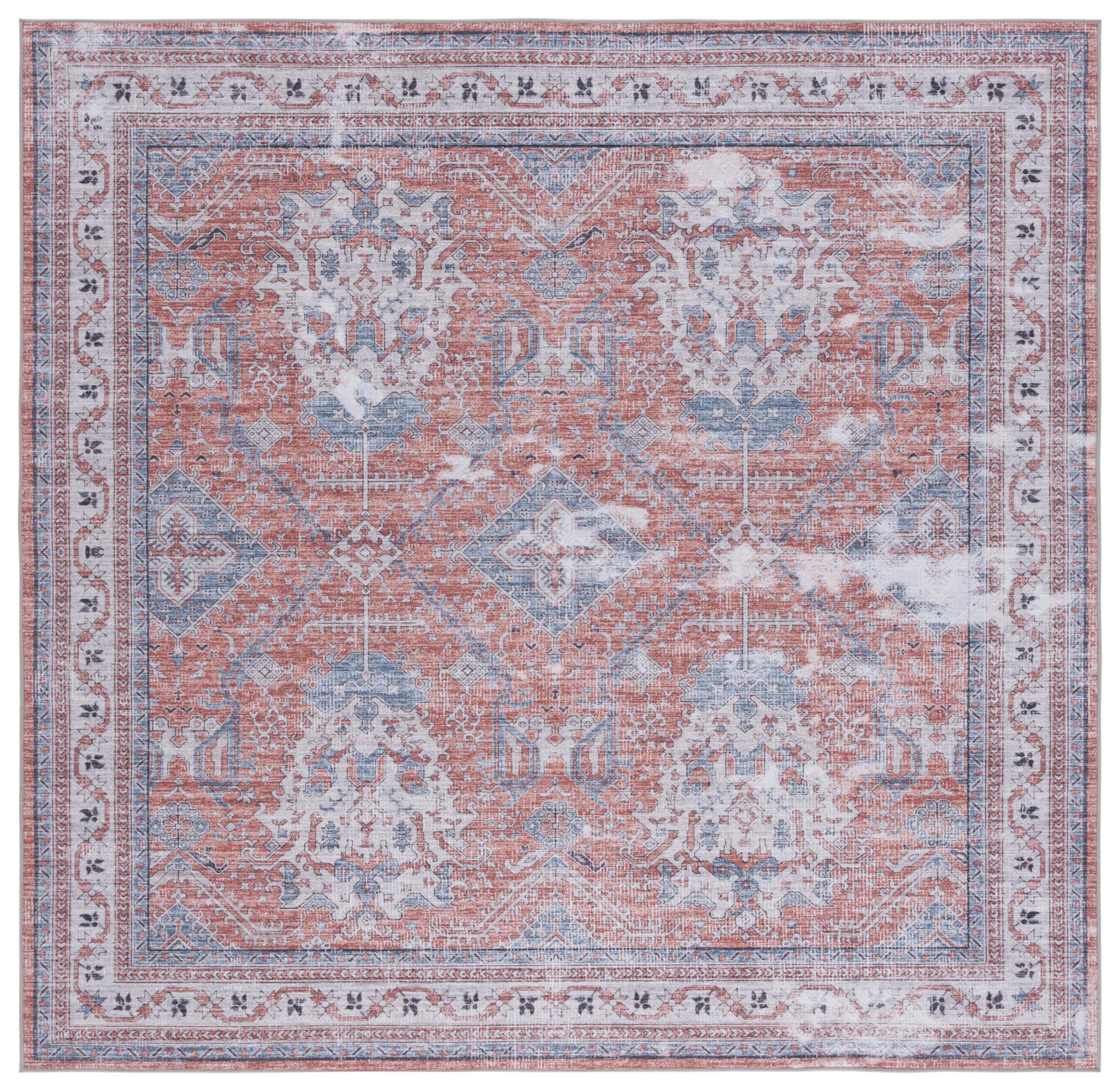 Tucson Rust and Beige Square Washable Area Rug