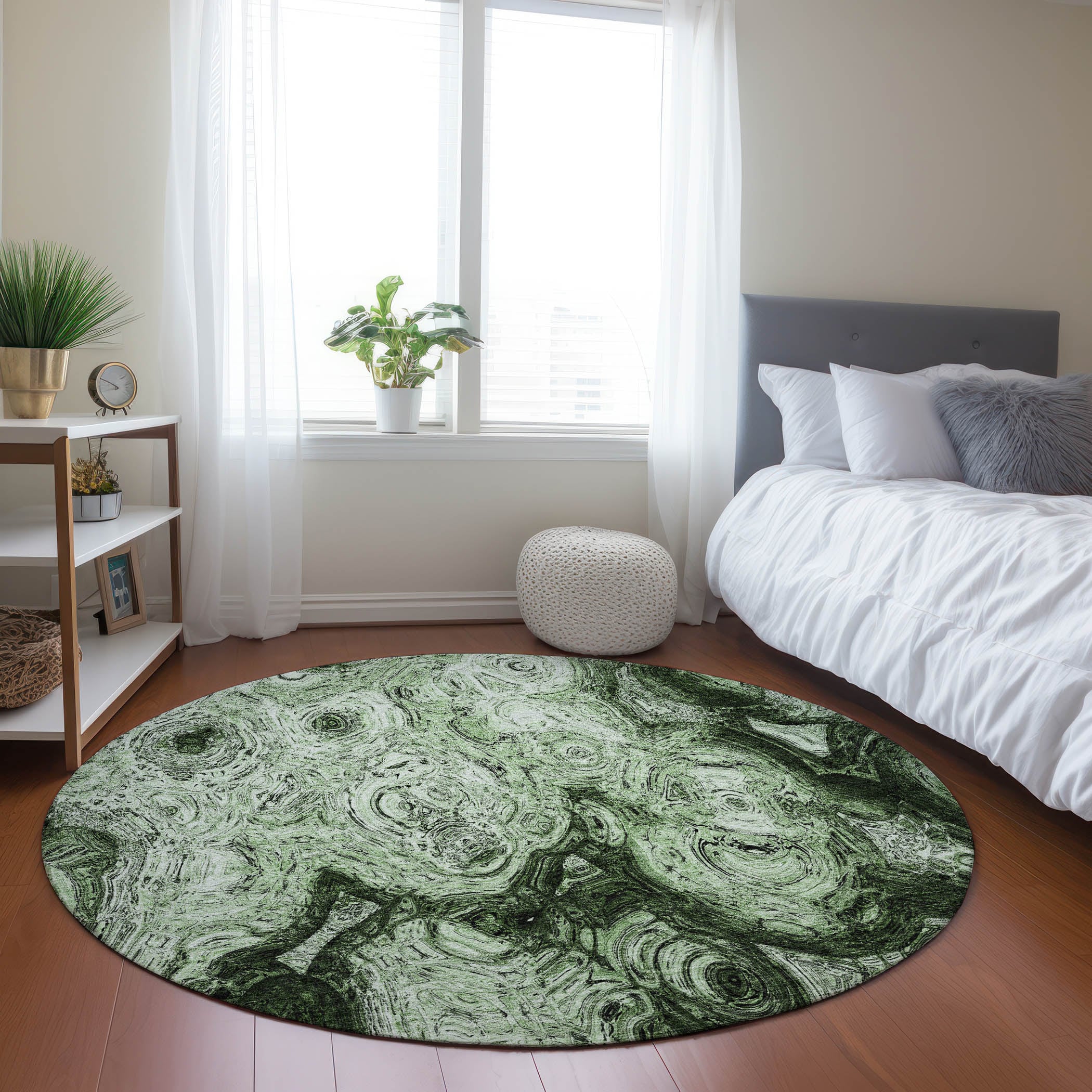 Addison Rugs ACN579GE8RO Chantille ACN579GE 8 x 8 (ft) Polyester Green Round Indoor/Outdoor Geometric Machine washable Area rug