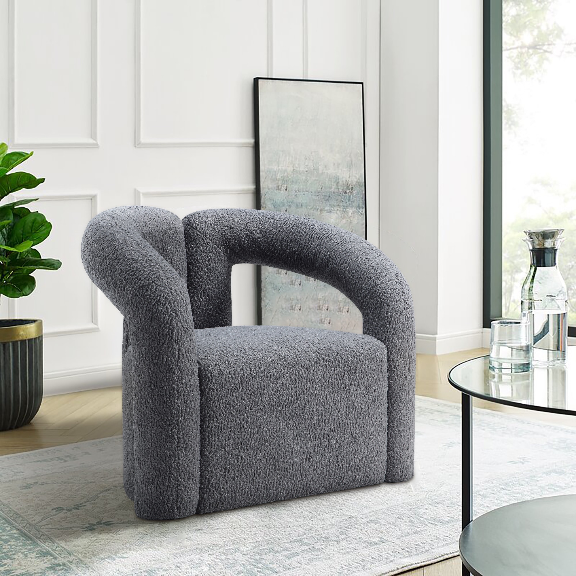 Manhattan Comfort AC061-GY Modern Grey Boucle Accent Chair