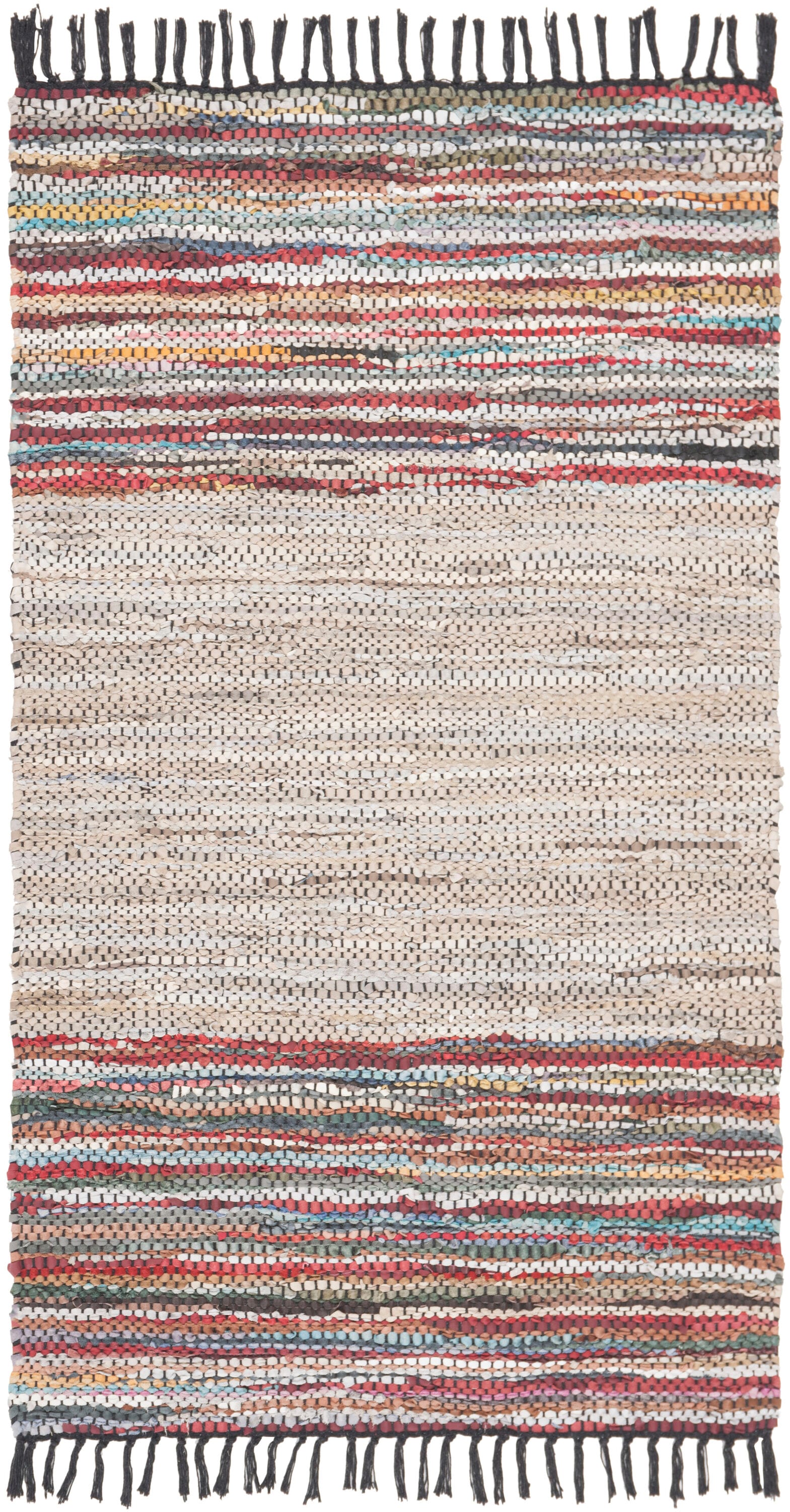 Multicolor Cotton and Leather Flat Woven Reversible Rug