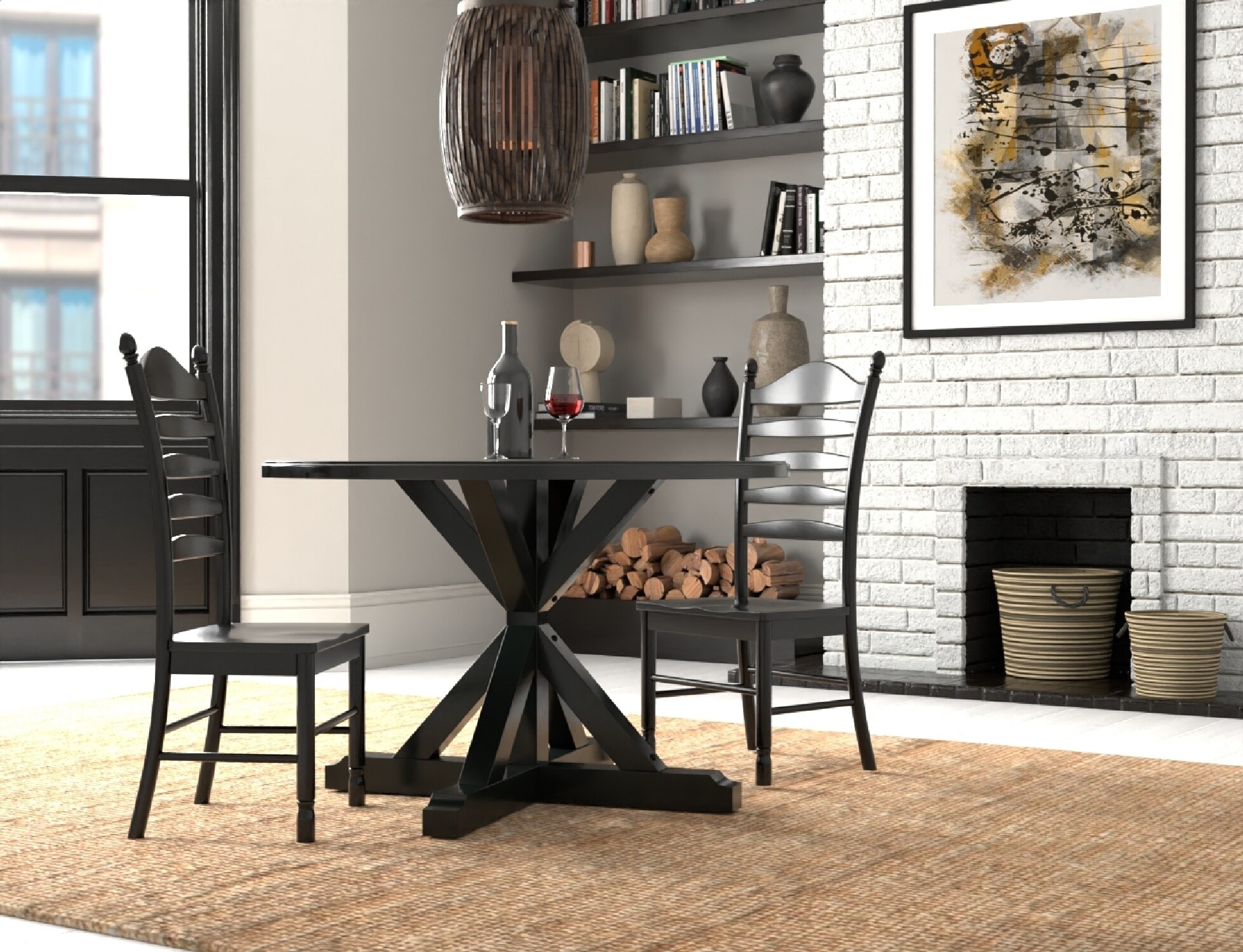 Winslet Round Black Wood X Base Dining Table