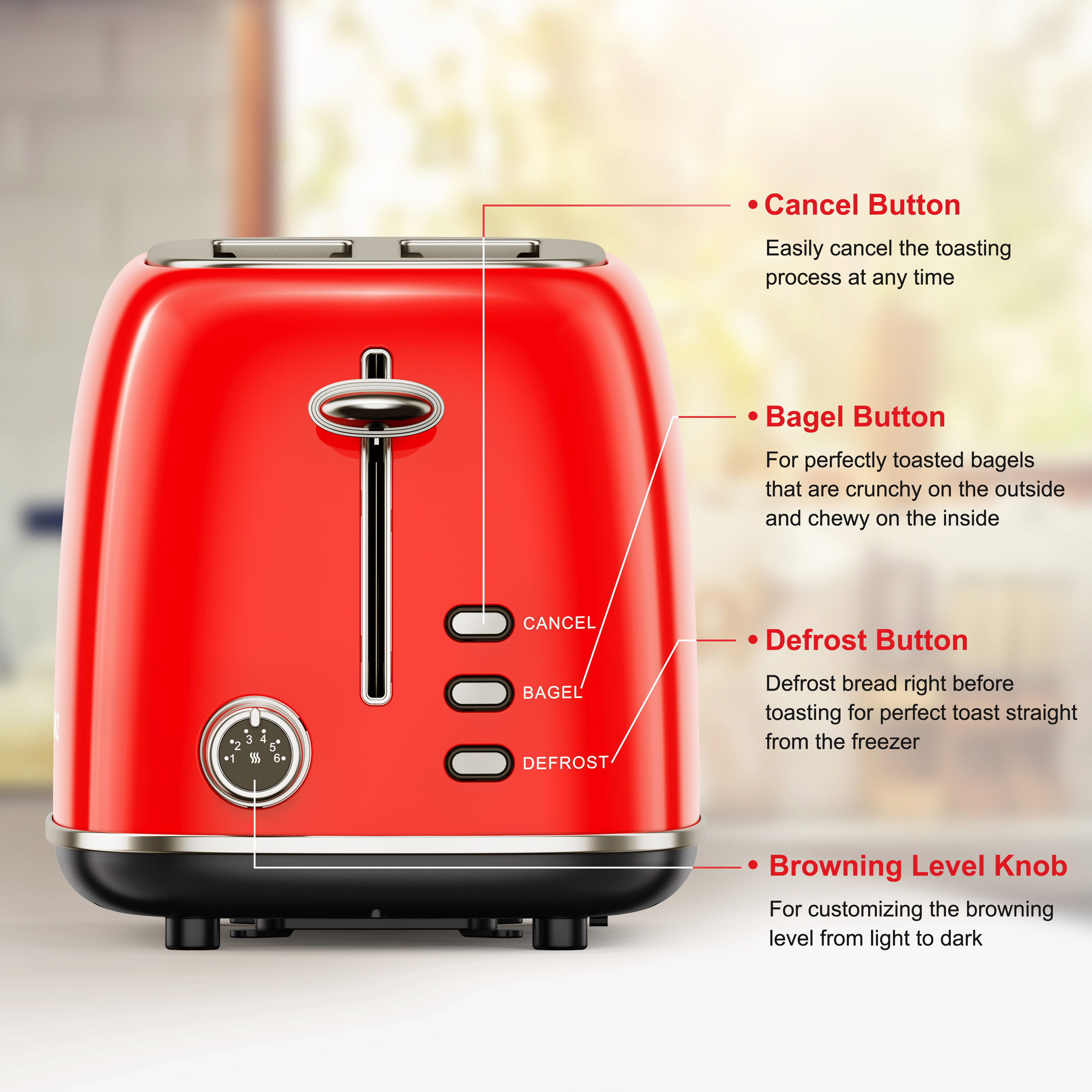 Galanz Retro 2-Slice Toaster with 6 Browning Options, Red, ETL Safety  Listed, Slide-Out Crumb Tray, Dust Cover in the Toasters department at