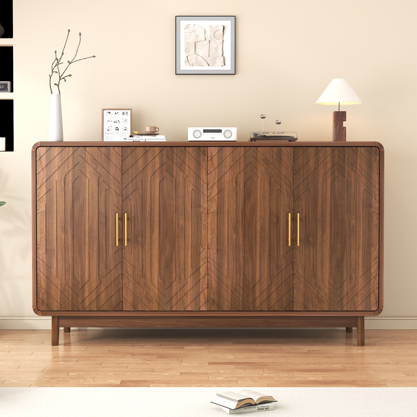 CHITA Modern Sideboard Buffet Cabinet with 4 Doors and Anti-Tip Design ...
