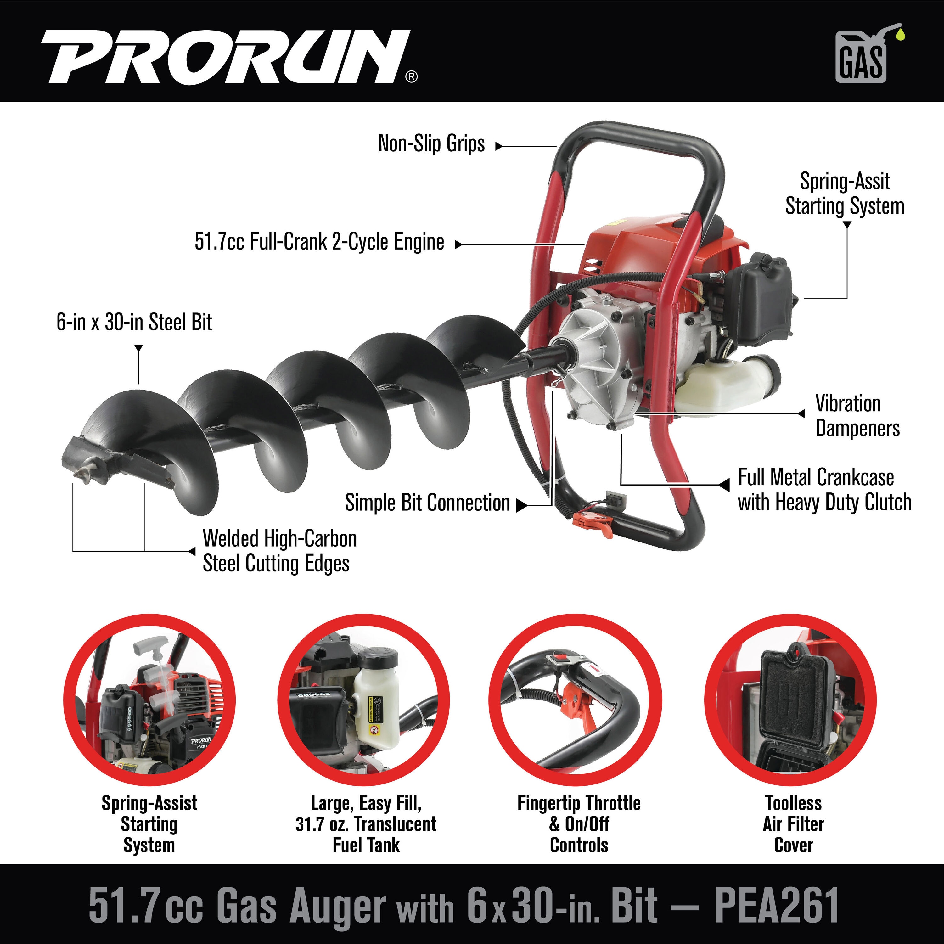 PRORUN 51.7-cc 1-man Earth Auger Kit Auger Powerhead with 6-in Bit(s) Included PEA261 Sansujyuku sansujyuku.com