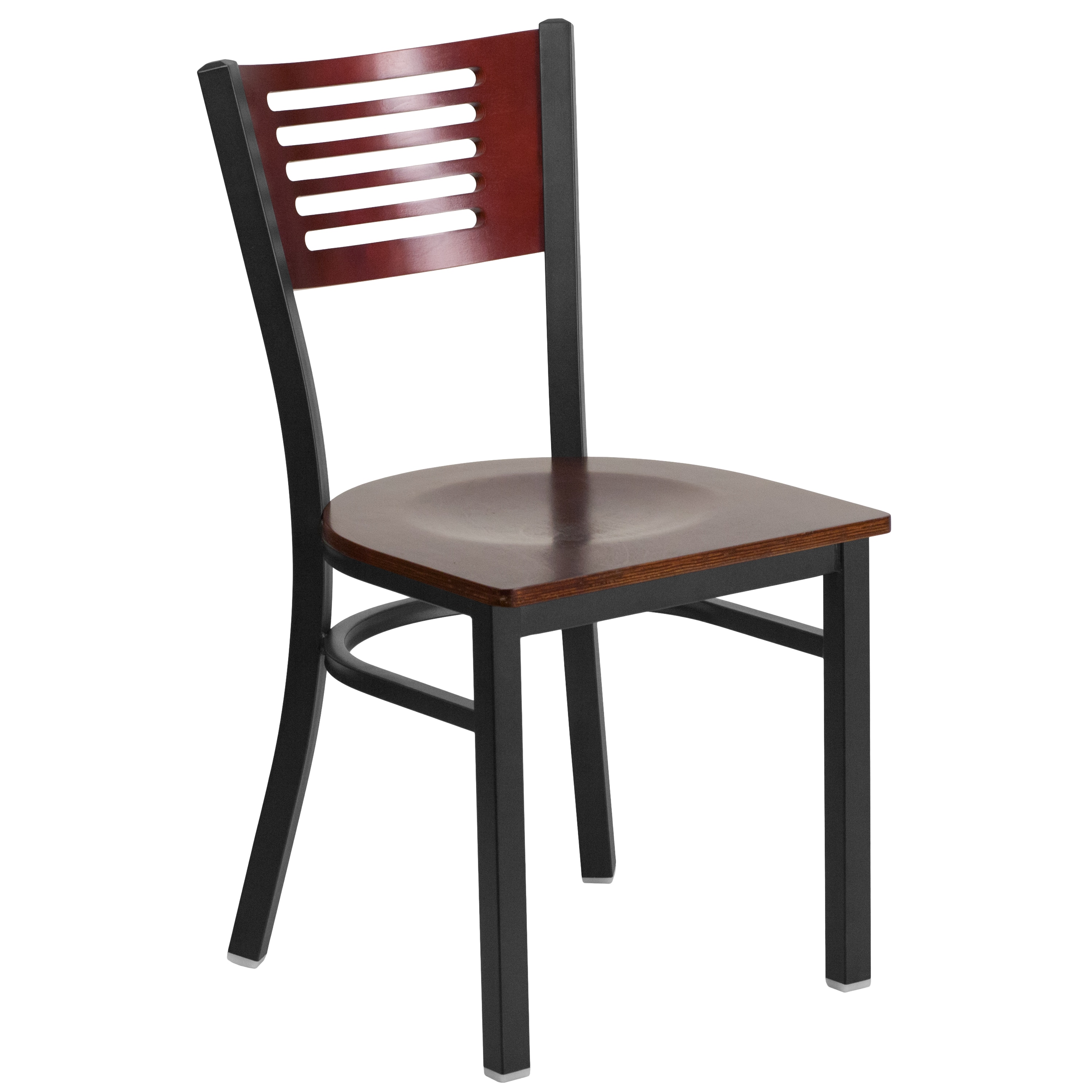 High Back Black Steel and Mahogany Wood Slat Side Chair