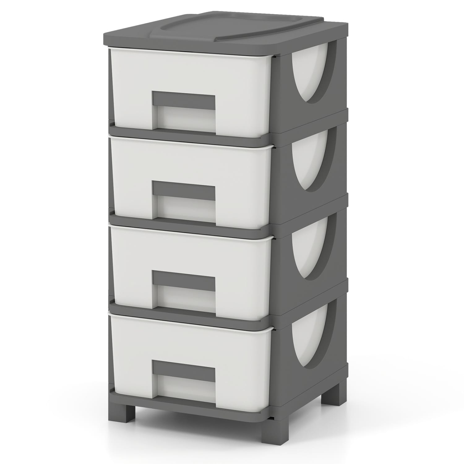 Slickblue - White and Gray Polypropylene 4-Drawer Bedroom Storage Drawer Tower Compact Organizer ...