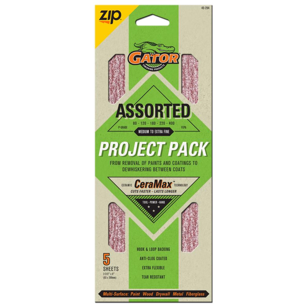 Gator 45-294 Multi-grade Multi-grade pack -Grit Sheet Sandpaper 3.667-Inches W x 9-Inches L 5 -Pack