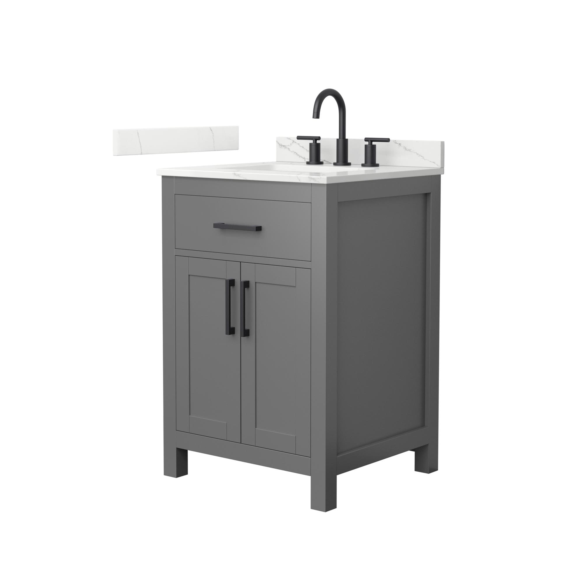 Wyndham Collection WCG242424SGBGTUS3MXX Beckett 24-in Dark Gray with Matte Black Trim Undermount Single Sink Bathroom Vanity with Giotto Quartz Quartz Top