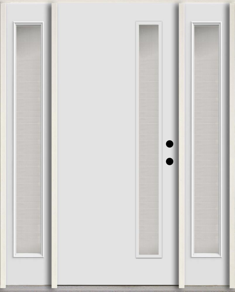 RELIABILT LO1065454 Spotlights 60-in x 80-in x 4-5/8-in Fiberglass 1/4 lite Left-hand inswing Arctic White Paint Painted Prehung Front Door with Sidelights Insulating core