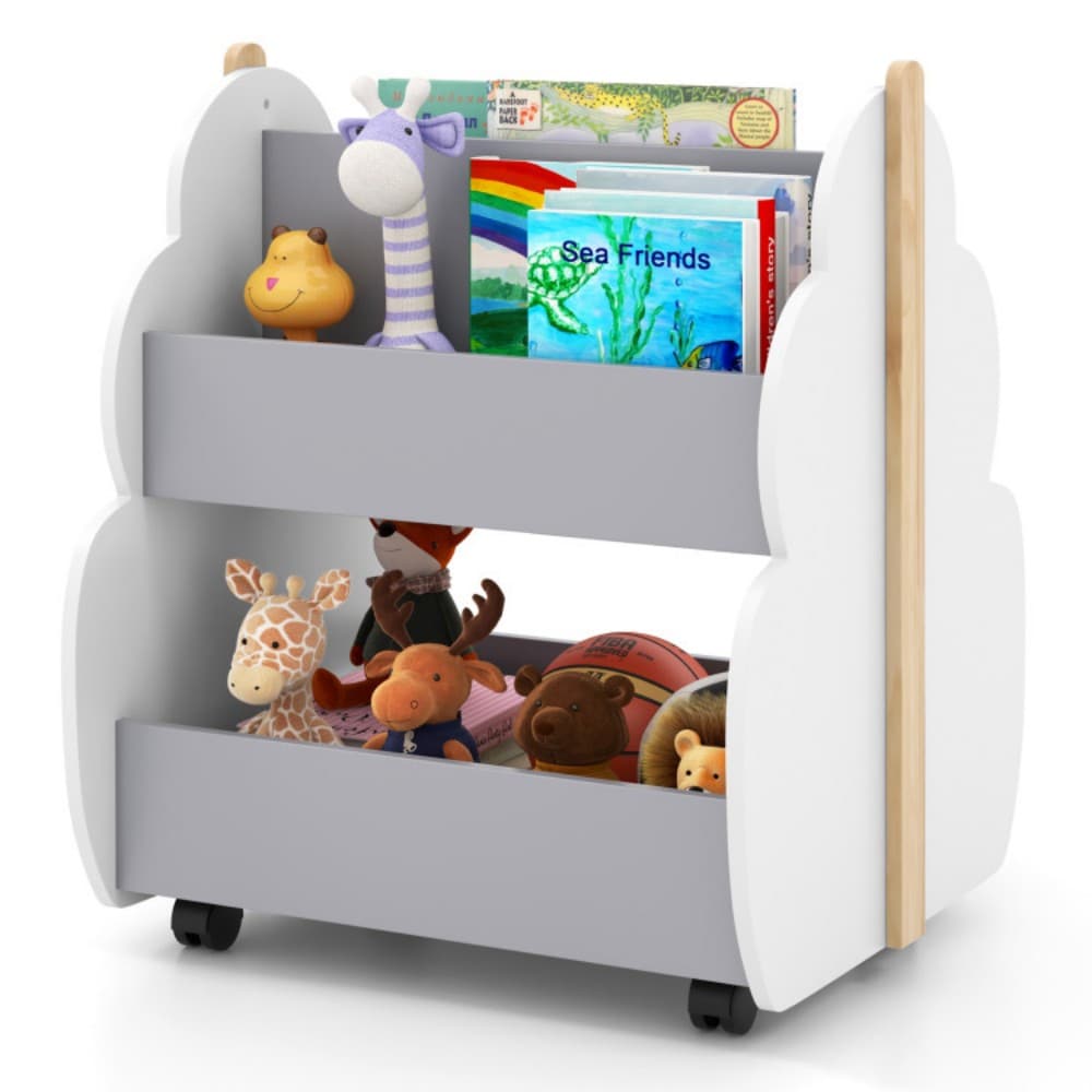 Fenbeli Kids Wooden Bookshelf with Universal Wheels