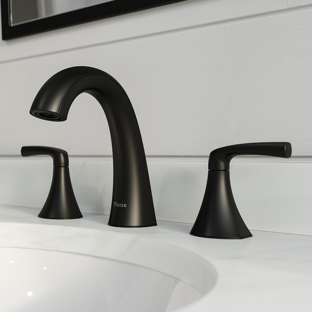 Pfister LF-049-RCHB Rancho Matte Black Widespread 2-handle WaterSense Mid-arc Residential Handle Bathroom Sink Faucet with Drain