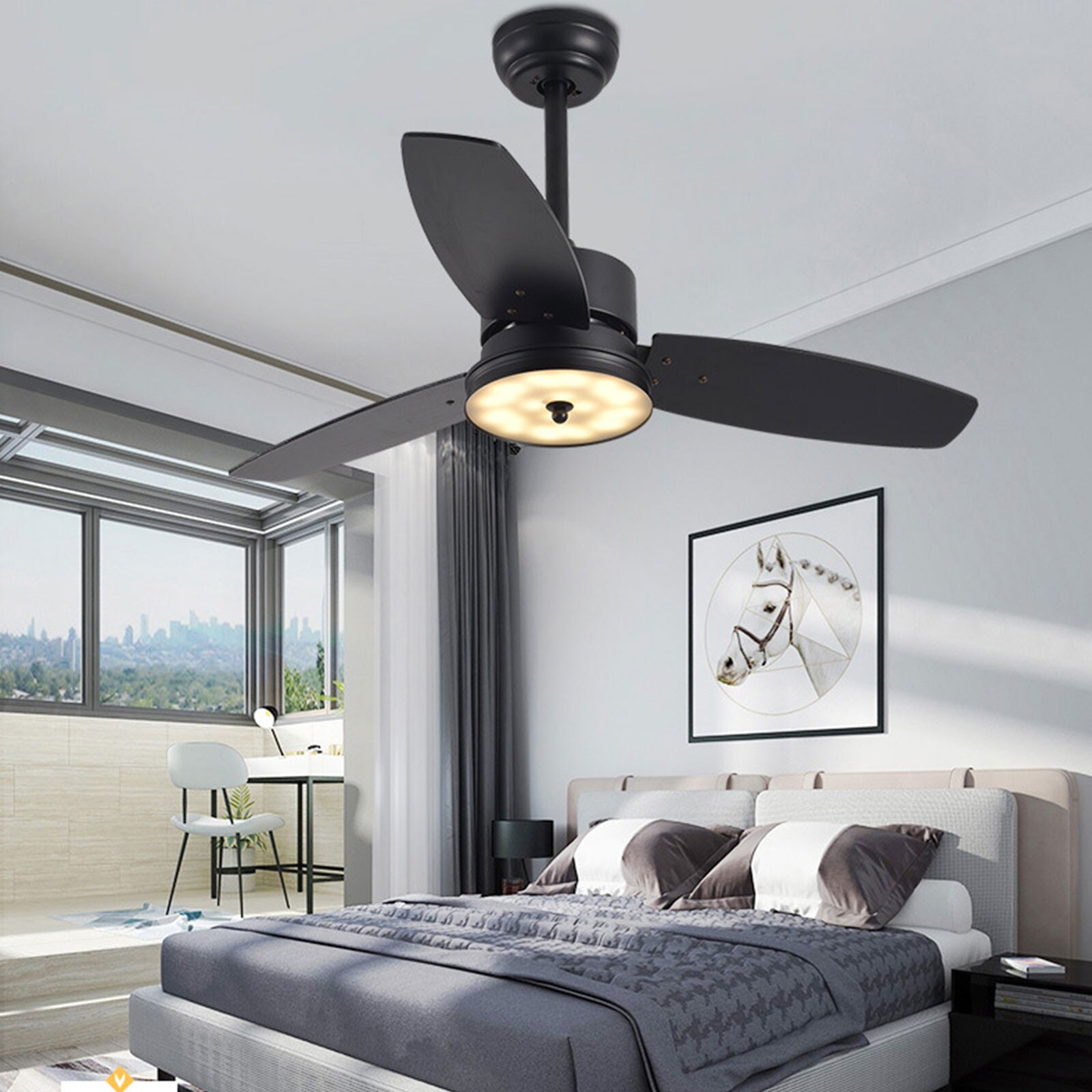 Oukaning Chadelier Ceiling Fan with Integrated Light 40-in Modern Black ...