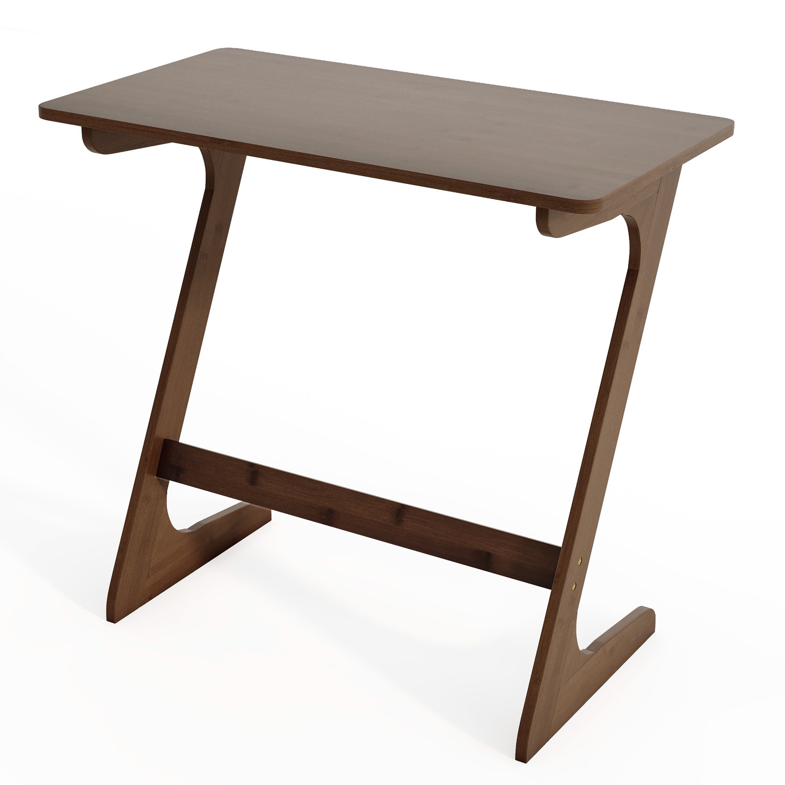 Slickblue 30 Inch W x 28 Inch H- Brown- Bamboo and Metal Z Shaped Modern Side Table End Table Assembly Required – Fits Under Sofa or Bed for Living Room or Bedroom