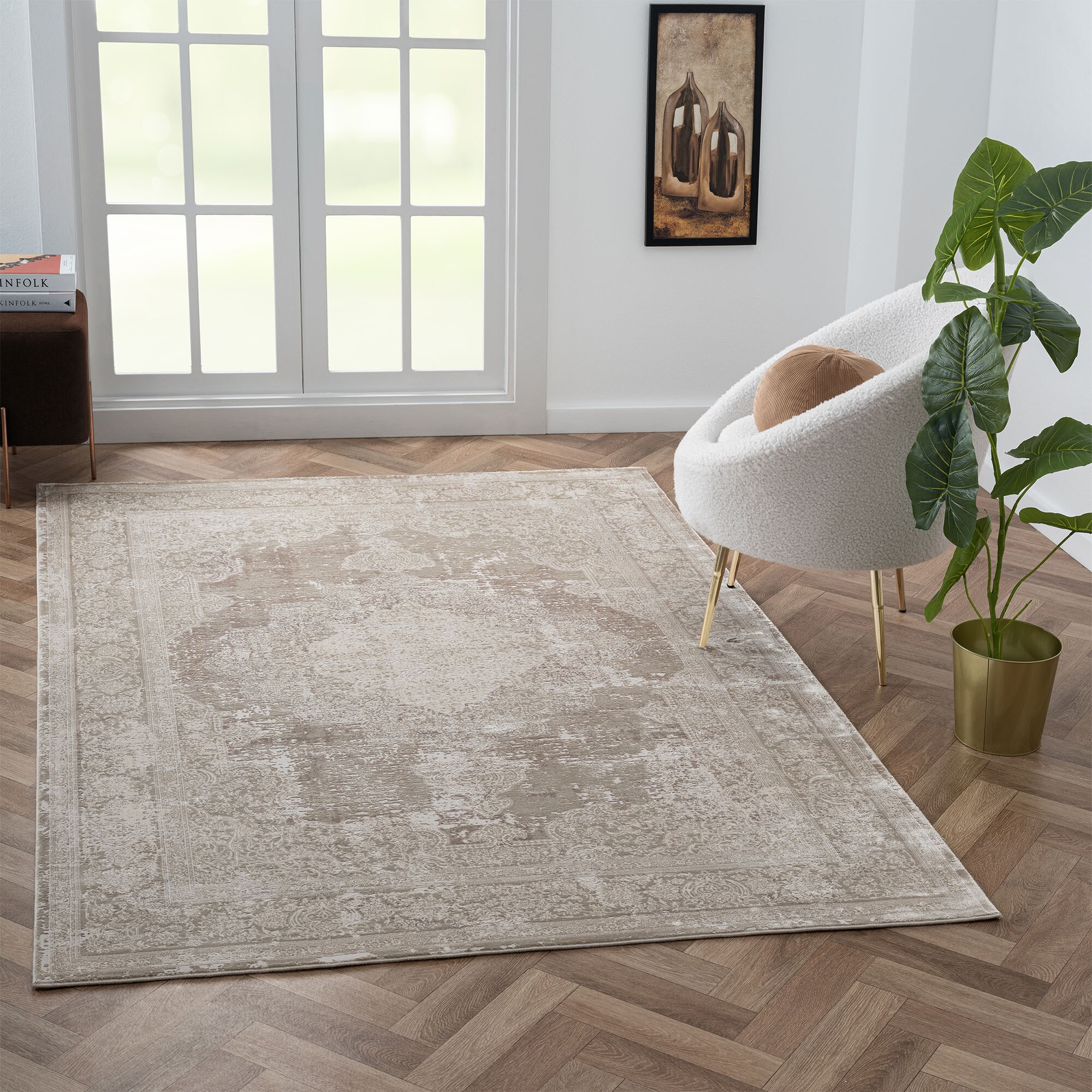 LR Home 3659A2590304J8 12 x 15 (ft) Loomed Rayon Ivory/Beige Rectangular Indoor/Outdoor Medallion Persian Area rug