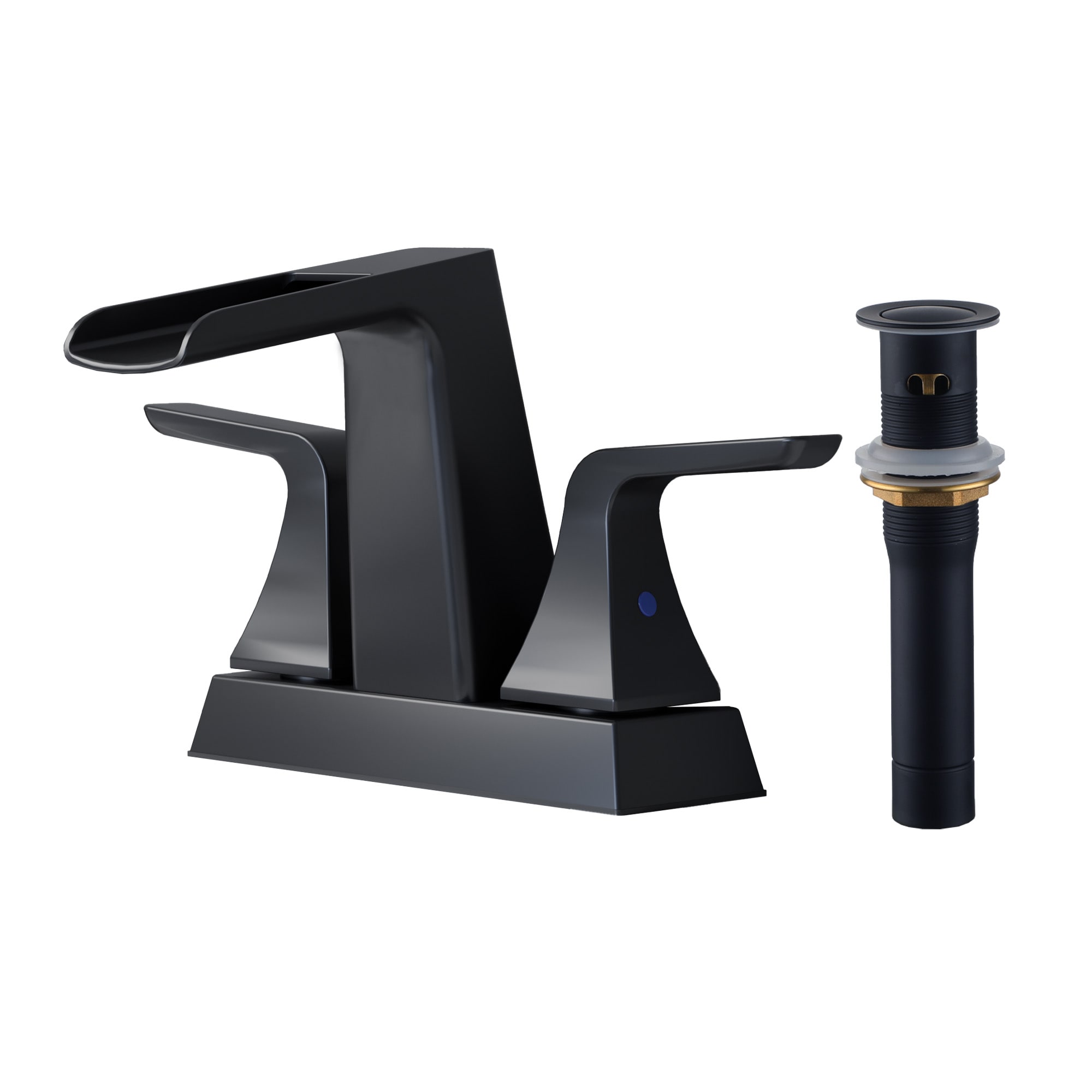 CASAINC KCLT0006-MB 2-Handle Bathroom Sink Faucet Matte Black 4-in centerset 2-handle Waterfall Commercial/Residential Handle Bathroom Sink Faucet with Drain with Deck Plate