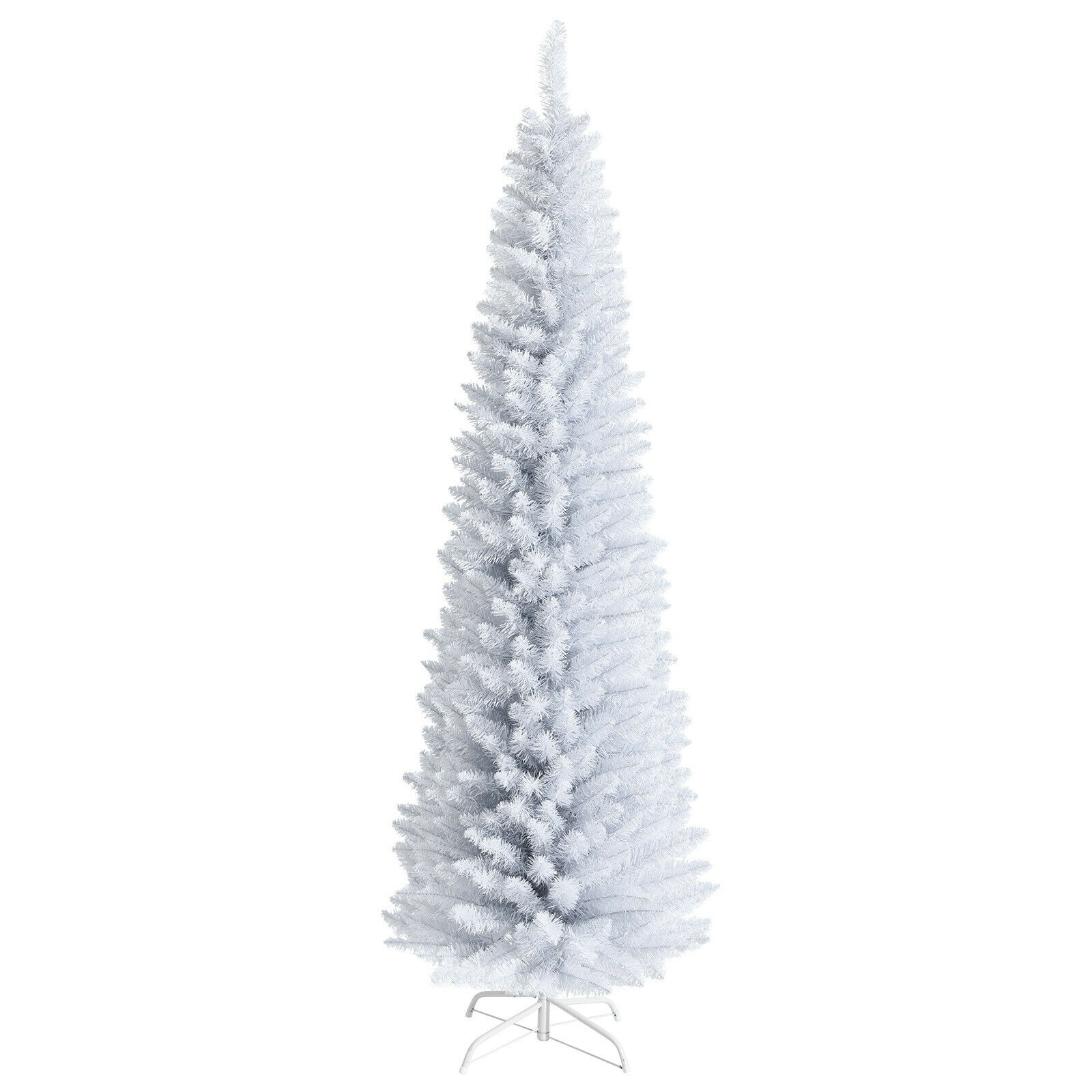 SUGIFT 7-ft Unlit Artificial Slim Christmas Pencil Tree with 436 PVC Branch Tips Folding Metal Stand - White #ZMLW014SUGHY1351