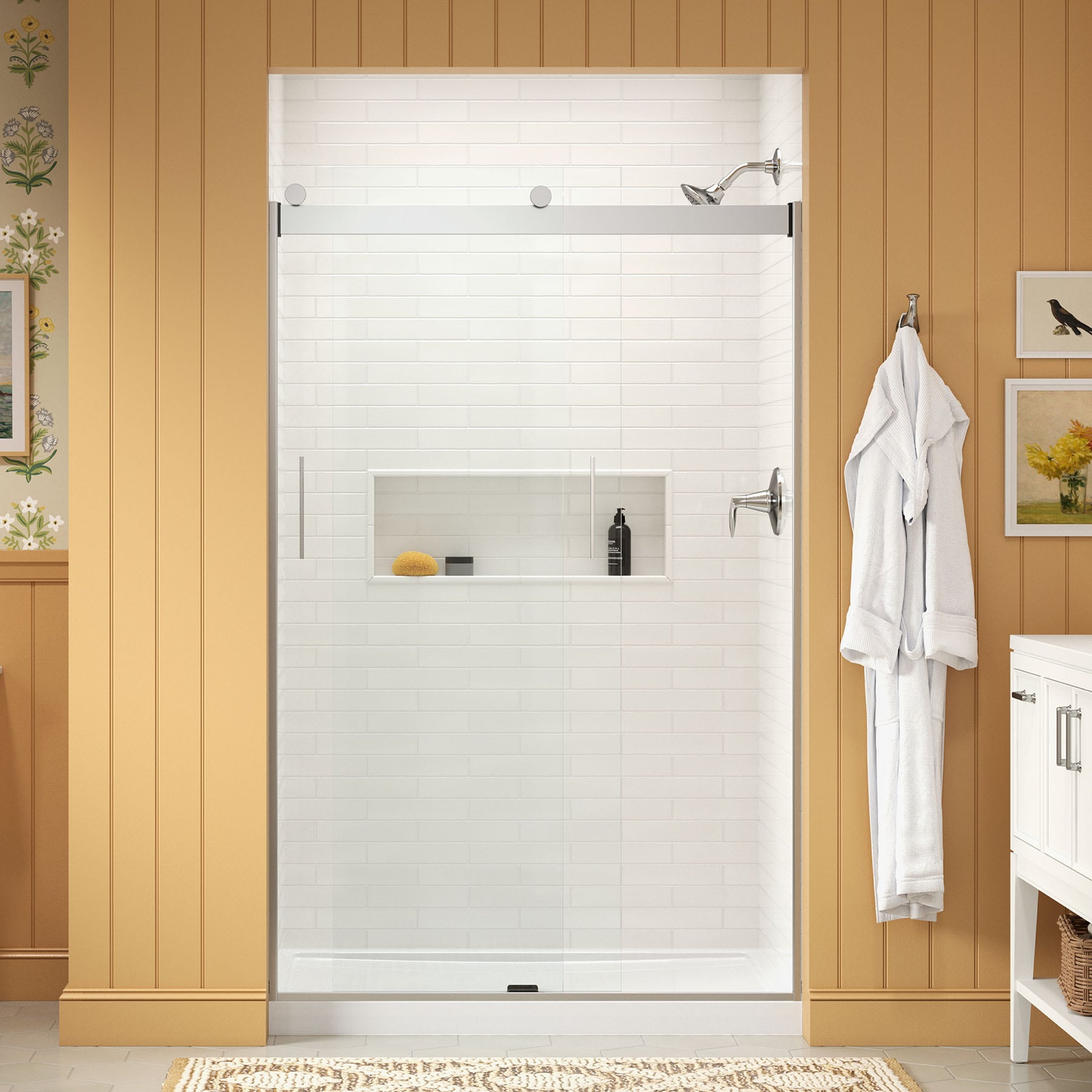 KOHLER R706008-L-SH Levity Bright Silver 44-in to 48-in W x 74-in H Frameless Bypass Sliding Shower door 1/4-in Thick Clear Glass