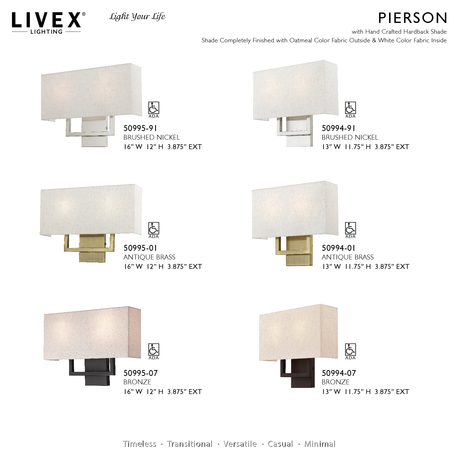 Brushed Nickel 2-Light Wall Sconce with Oatmeal Fabric Shade