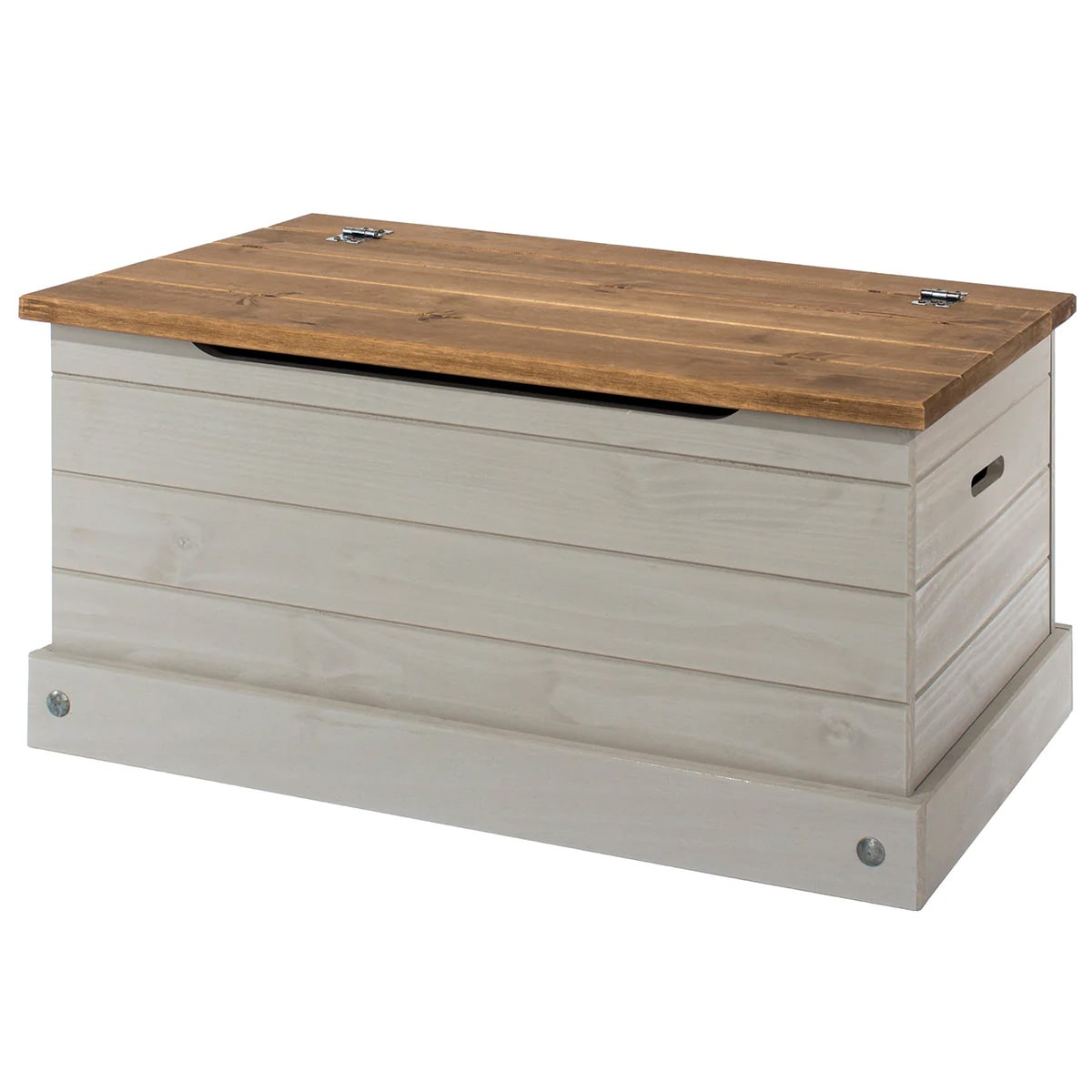 Gray Wash and Antique Brown Pine Wood Storage Trunk