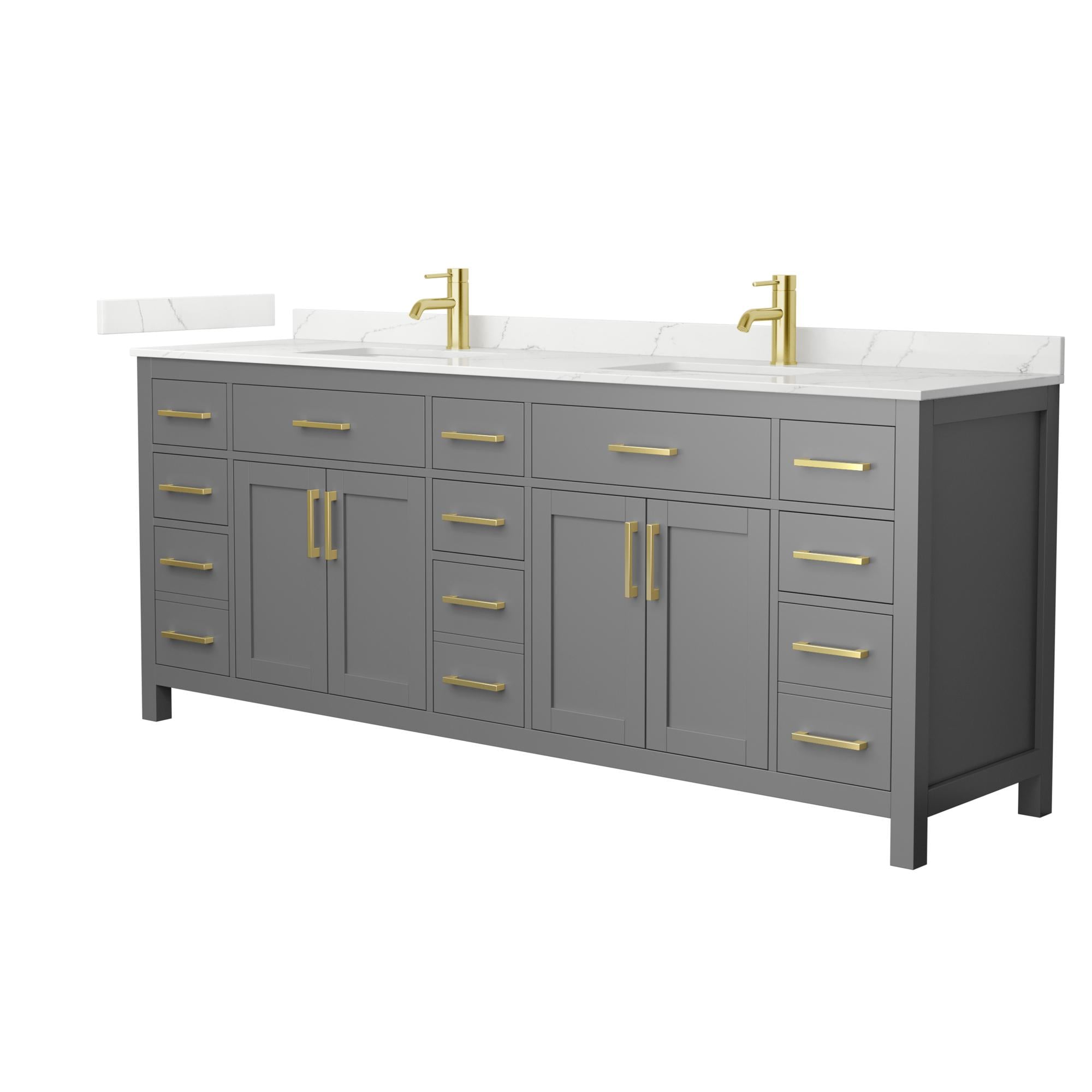 Wyndham Collection Beckett 84-in Dark Gray with Brushed Gold Trim Undermount Double Sink Bathroom Vanity with Giotto Quartz Quartz Top