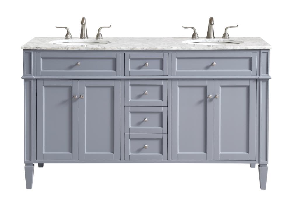 Elegant Decor FI37560DGR First Impressions 60-in Gray Undermount Double sink Bathroom Vanity with Carrara White Marble Top