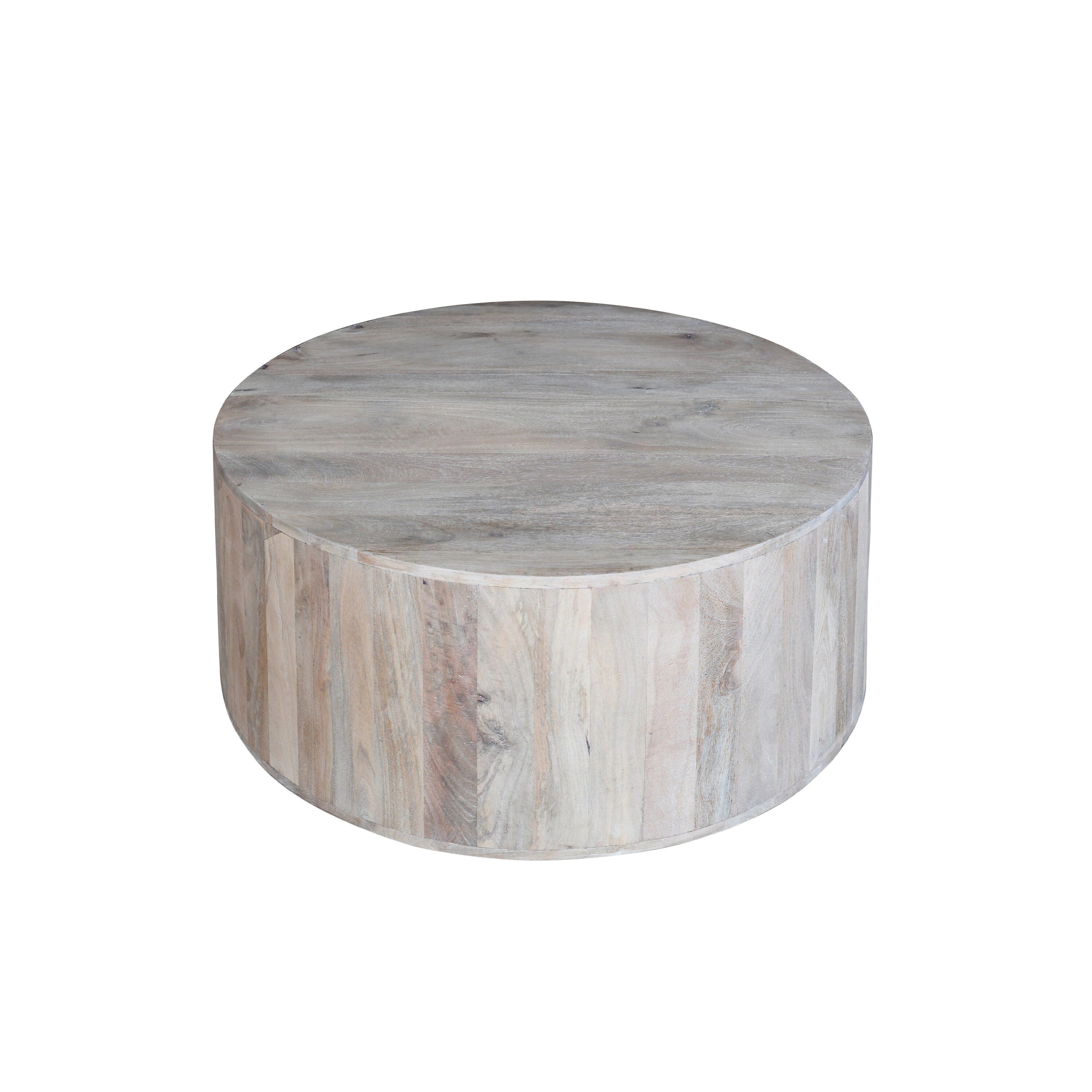 36" Round White Washed Mango Wood Lift-Top Coffee Table