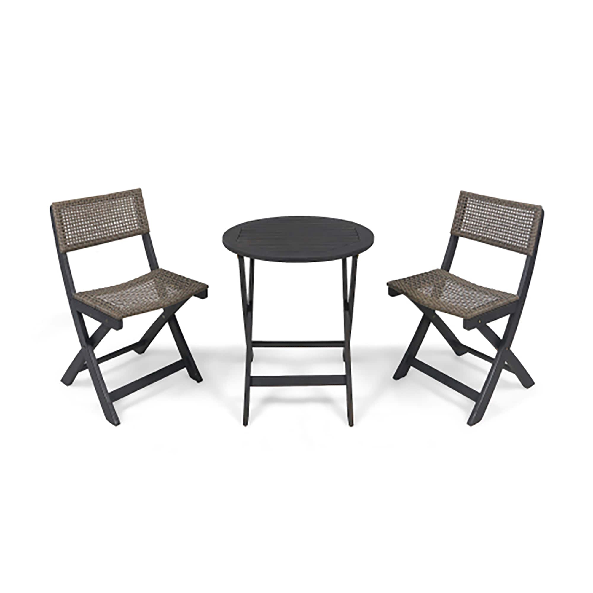 CASAINC CA-4B02SC 3PCS Patio Folding Wooden Bistro Chair with Set Cushioned 3 -Piece Patio Conversation Set with Black