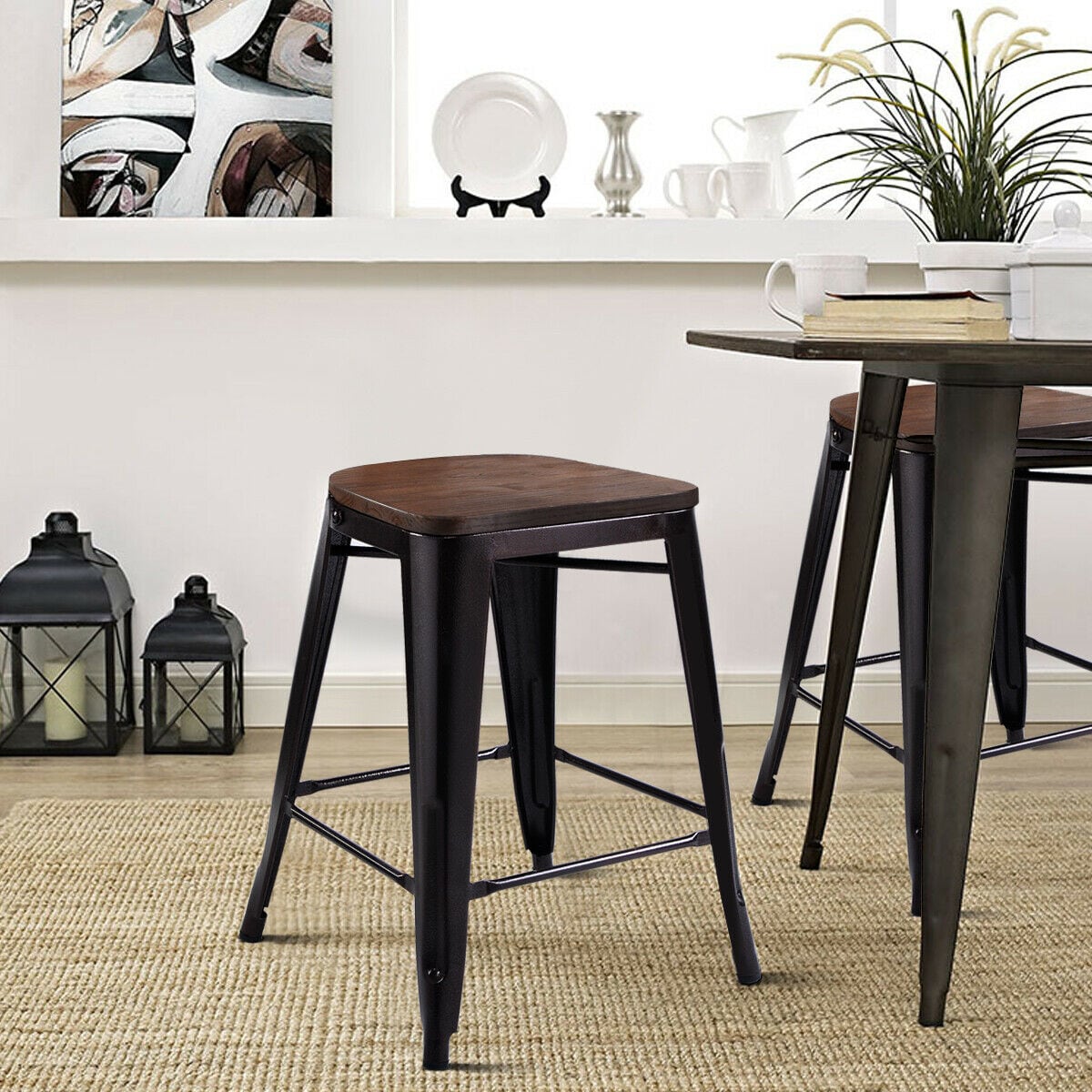 Goplus Set of 2 Brown 24-in H Tall Bar Stool in the Bar Stools ...