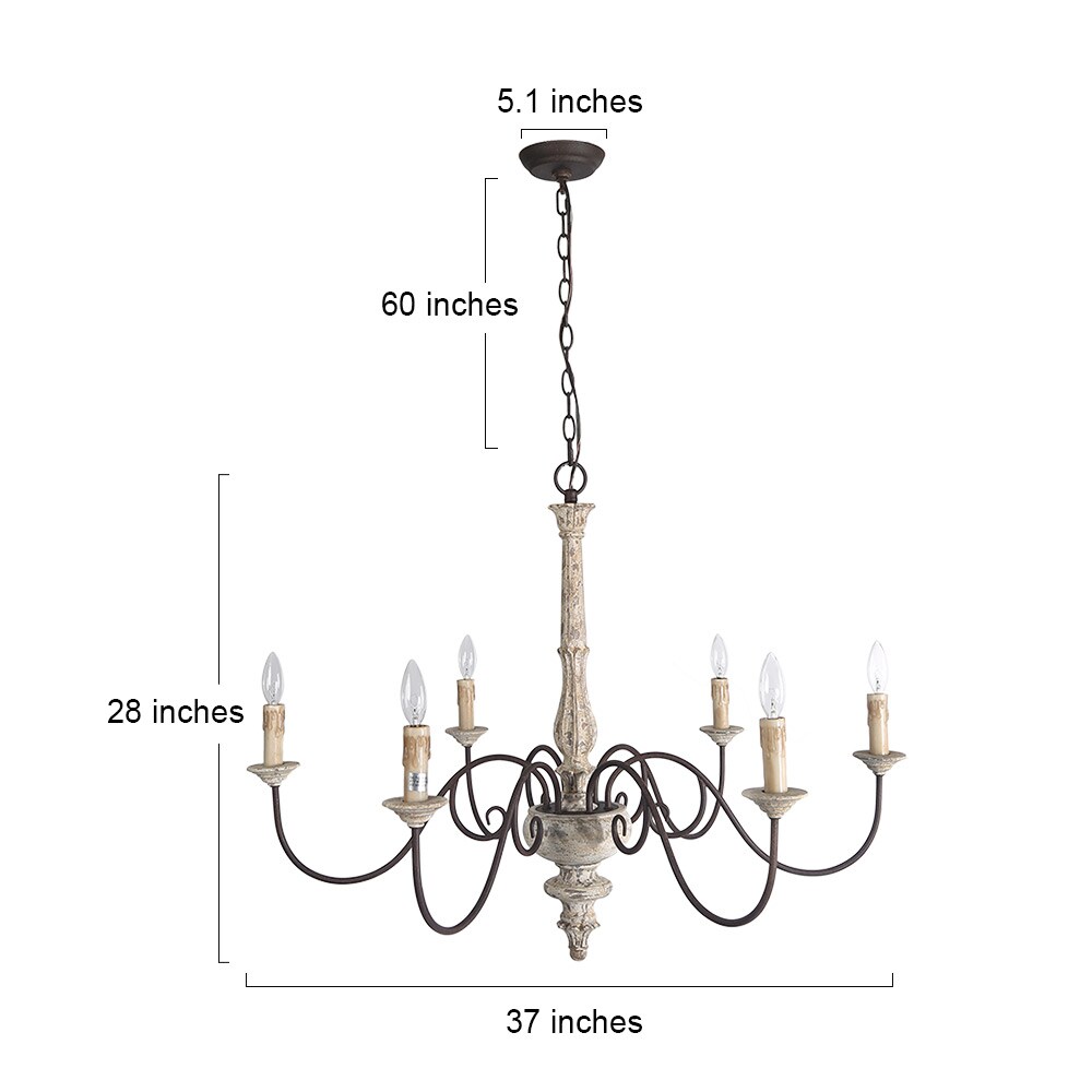 LNC Lupus 6-Light Handmade Distressed White and Rustic Bronze French ...