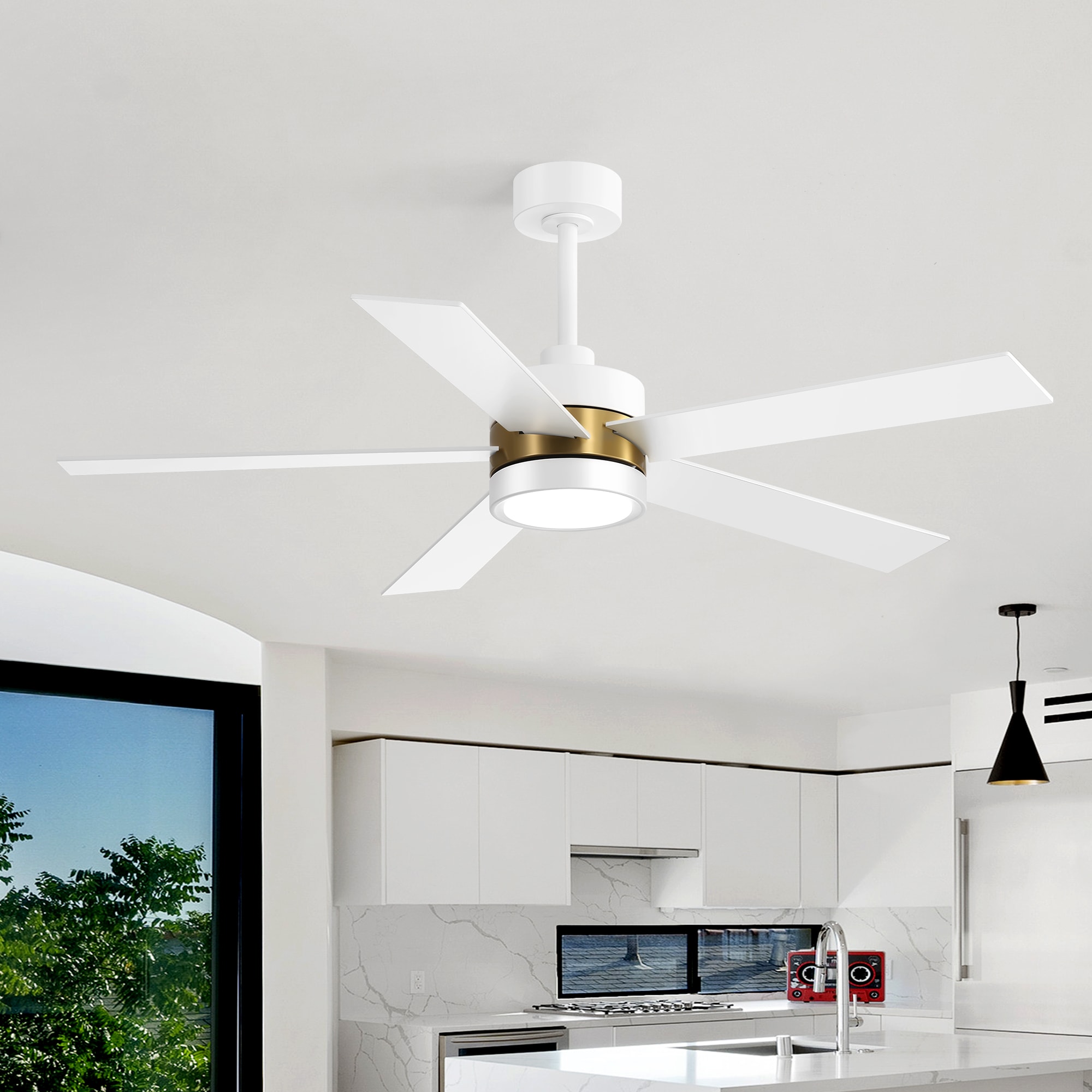 Breezary 52-in Gold and White LED Propeller Ceiling Fan With Light and Remote Control Included