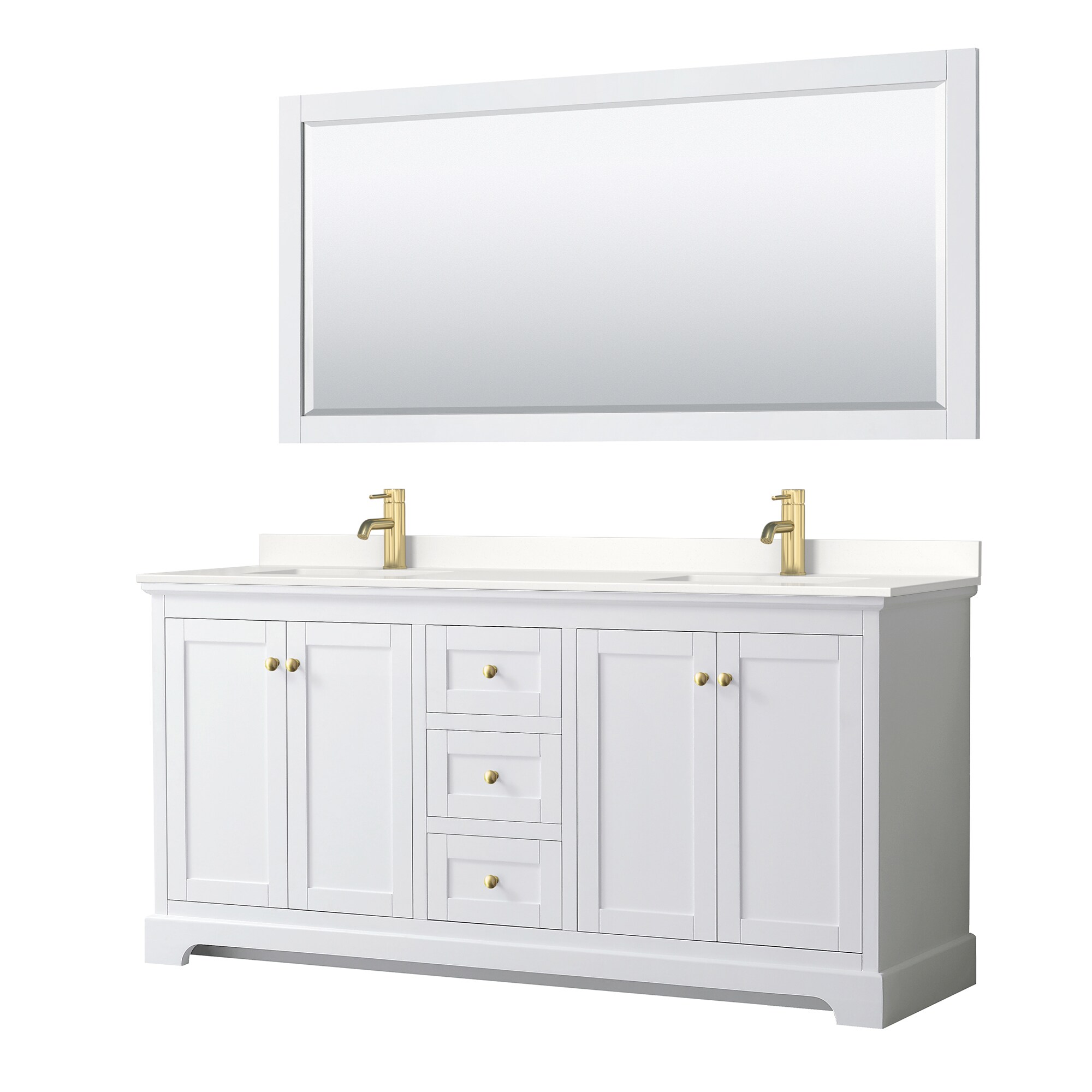 Wyndham Collection WCV232372DWGWQUNSM70 Avery 72-in White Undermount Double Sink Bathroom Vanity with White Quartz Top (Mirror Included)