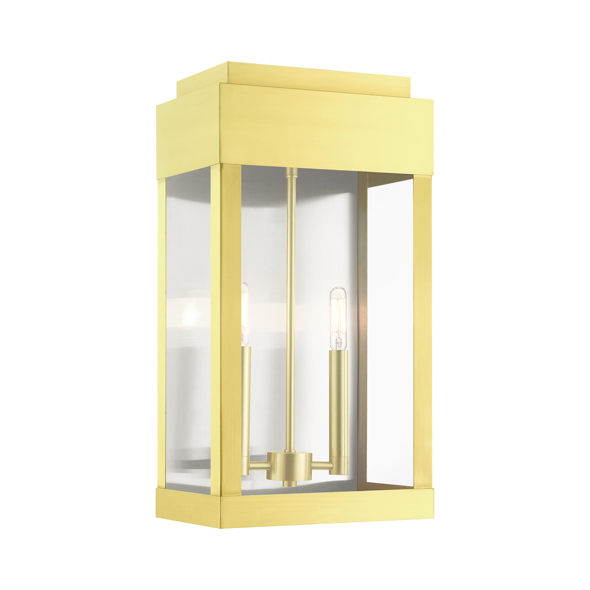 Satin Brass 2-Light Dimmable Outdoor Wall Lantern
