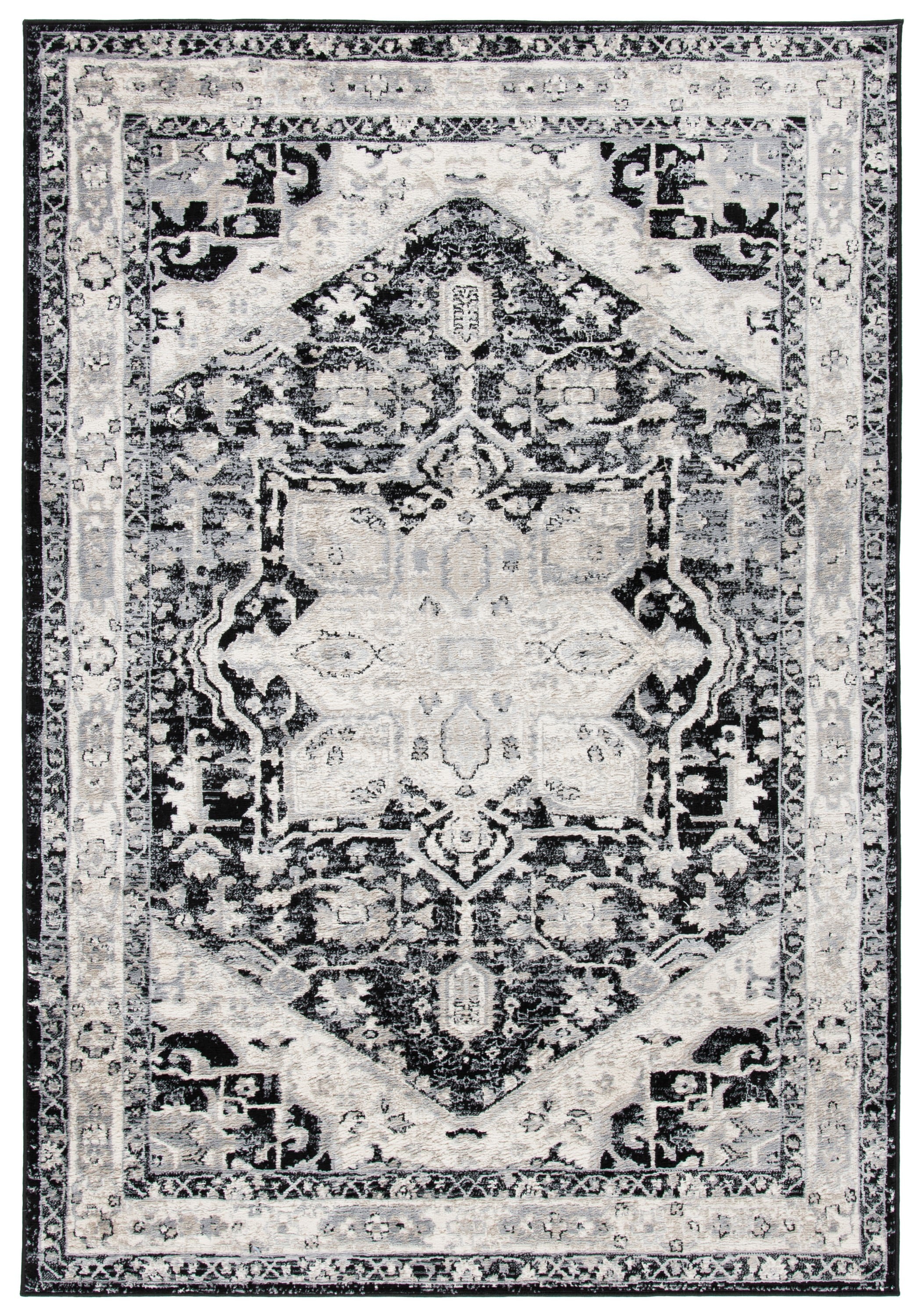 Ivory and Black Synthetic Hand-knotted Reversible 8' x 10' Rug